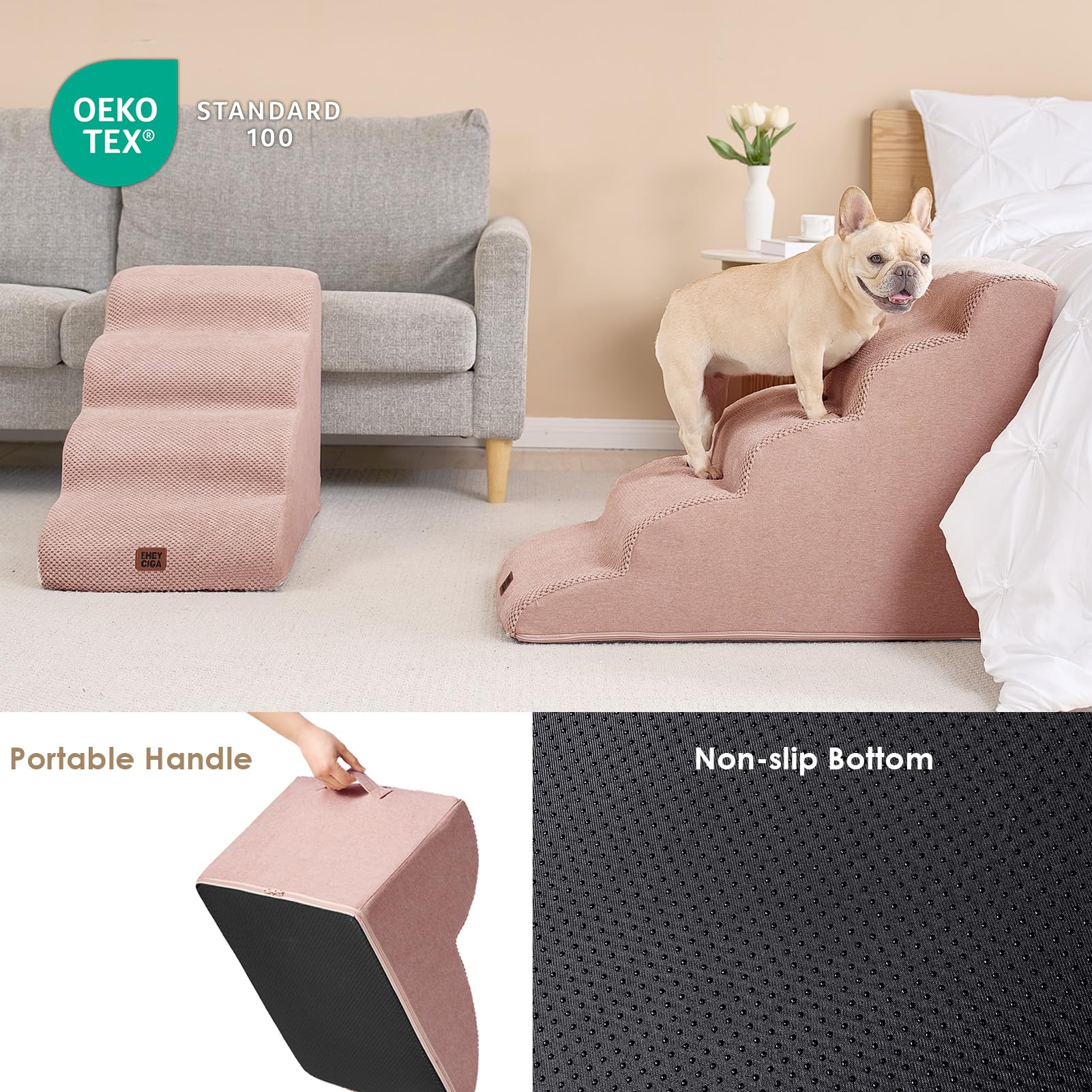 EHEYCIGA Curved Dog Stairs dusty pink cover removable and machine washable.