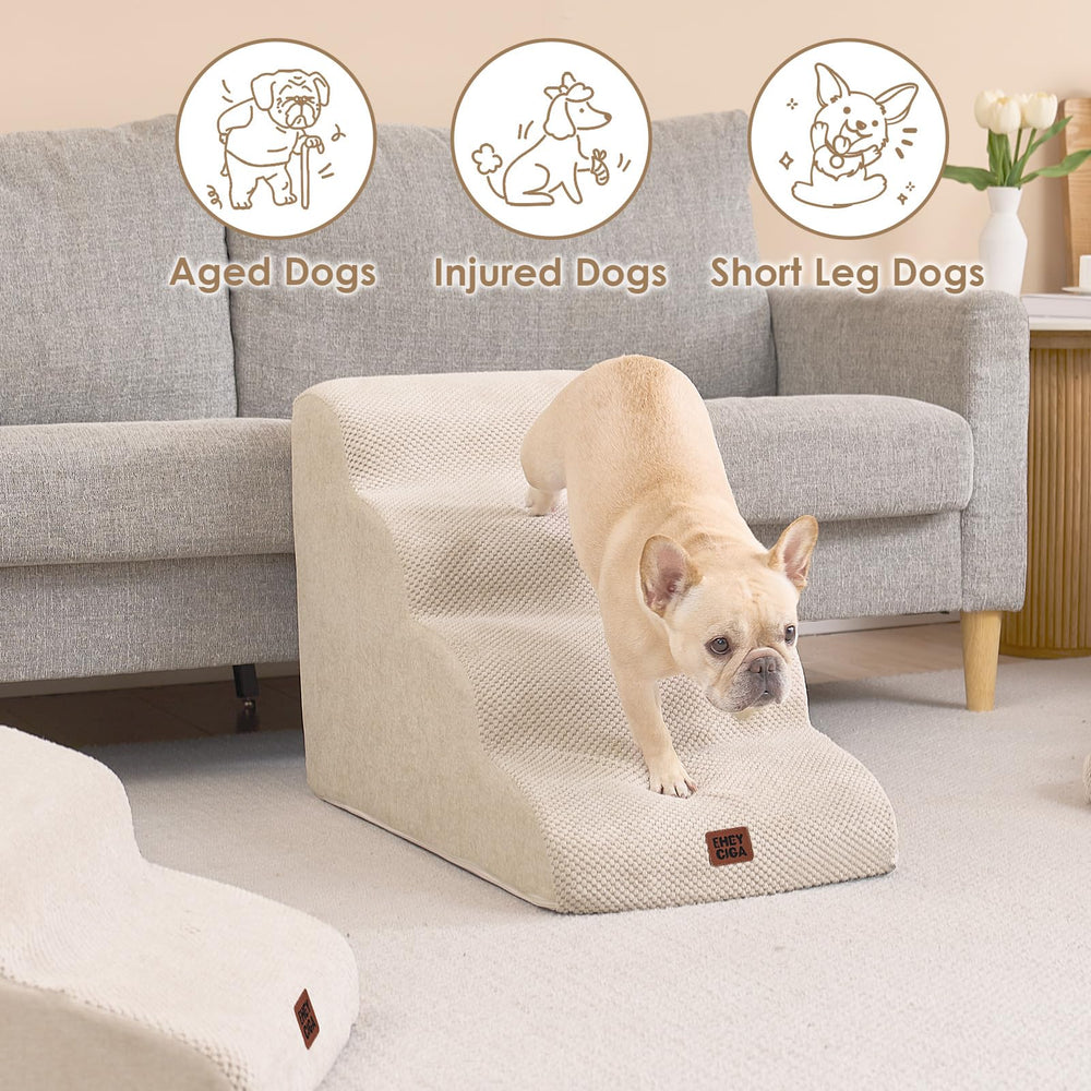EHEYCIGA curved dog stairs easy-clean cover is removable for quick maintenance.