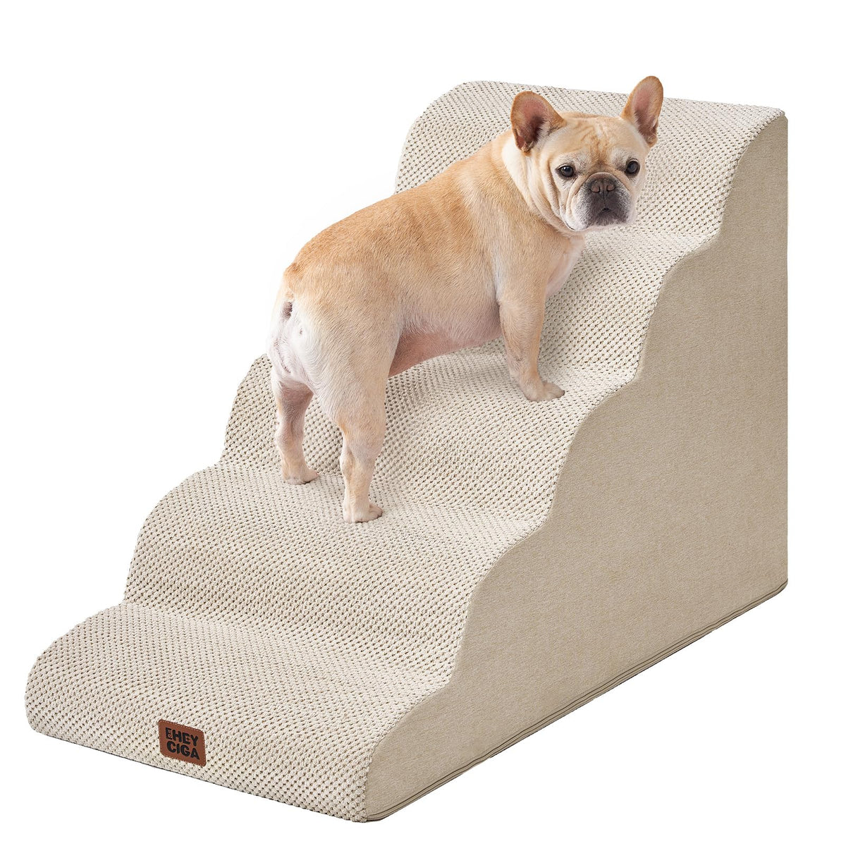 EHEYCIGA curved dog stairs edge-fit design aids safe bed access.