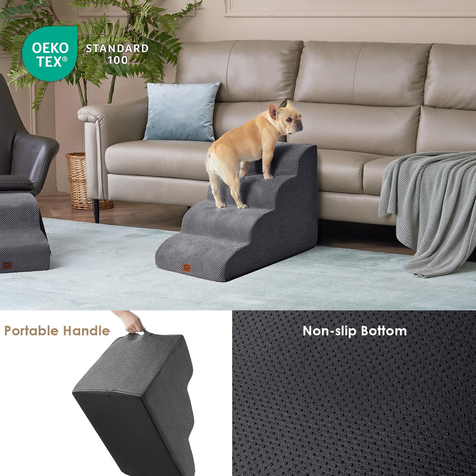 EHEYCIGA curved dog stairs edge-to-bed setup demonstrates sturdy edge support