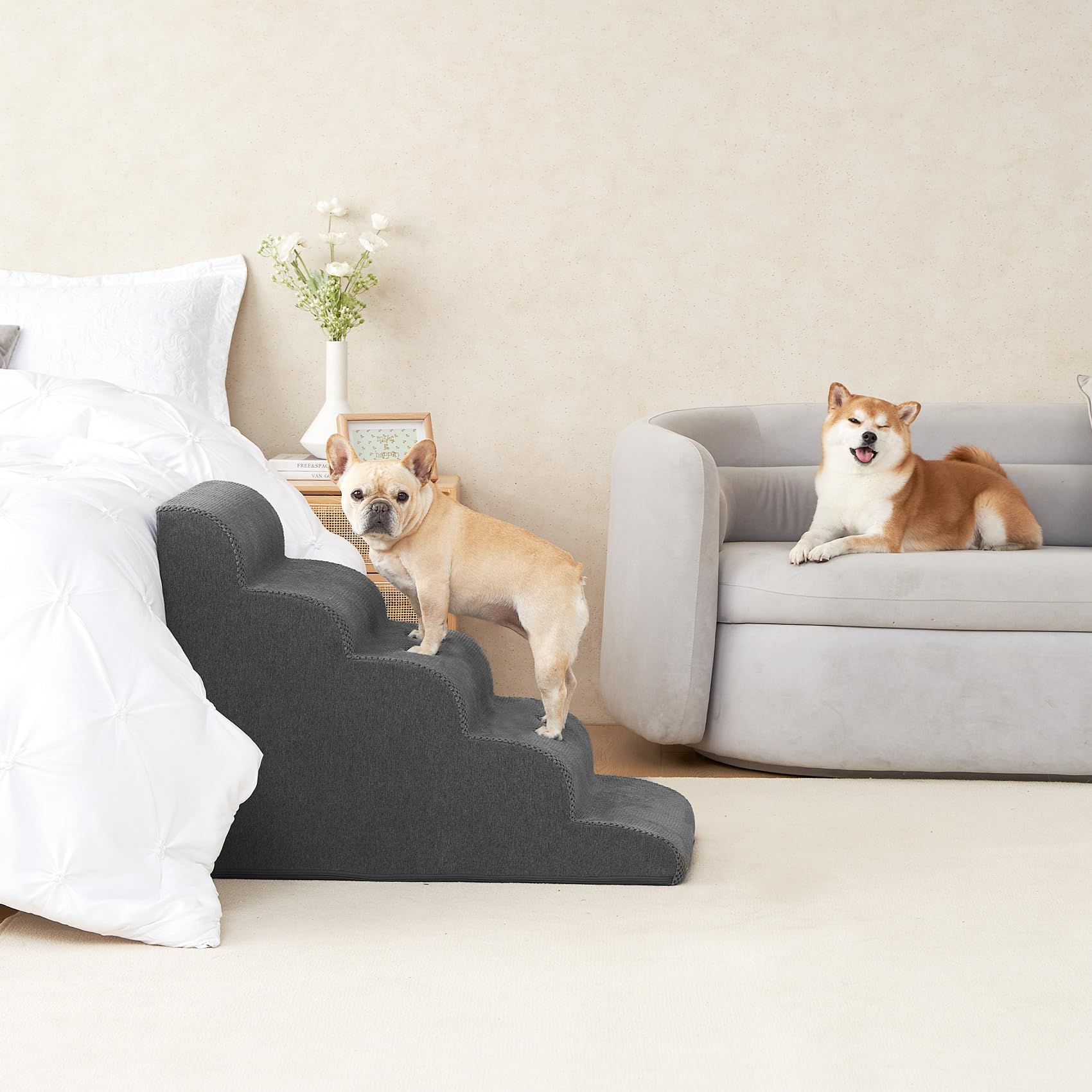 EHEYCIGA curved dog stairs foam expands after unpacking to full height