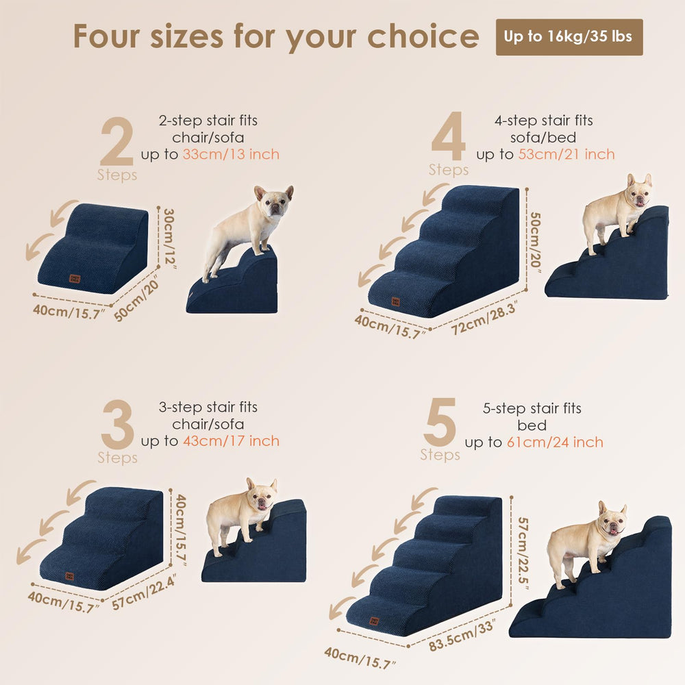 EHEYCIGA curved dog stairs five steps support climbing for small dogs.
