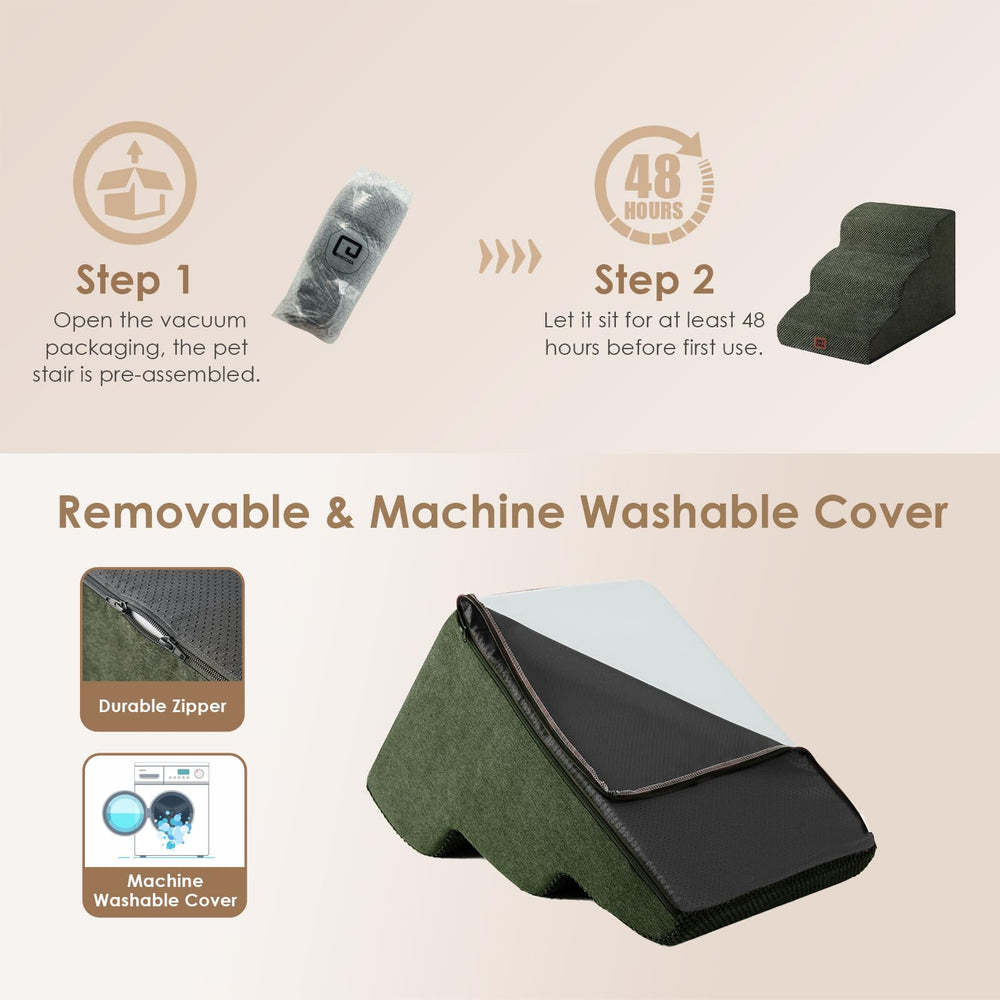 EHEYCIGA Curved Dog Stairs fleece-stitching highlights soft, durable cover.