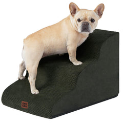 EHEYCIGA Curved Dog Stairs close-up shows supportive foam cushioning for steady bed-to-floor climbs.