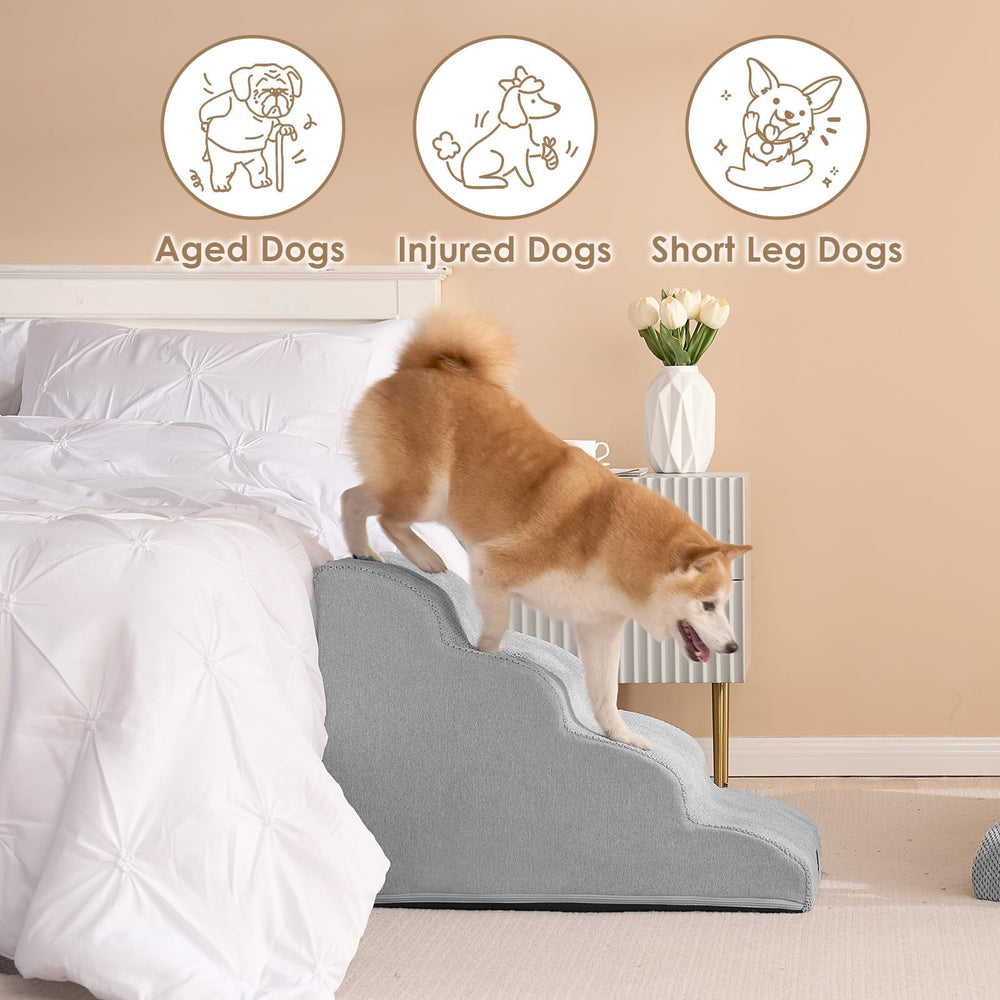 EHEYCIGA Curved Dog Stairs foam-density-33d provides a stable stepping surface.