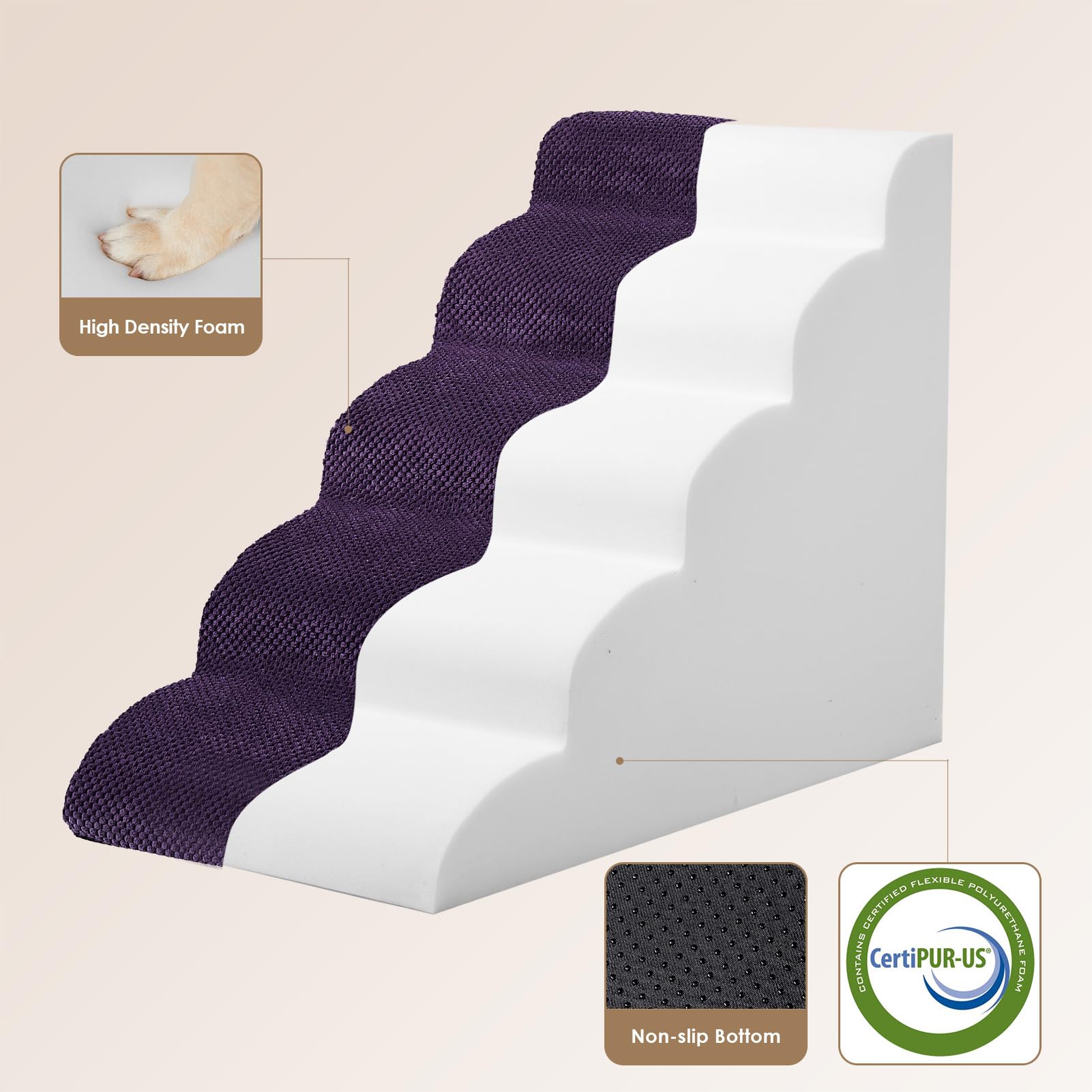 EHEYCIGA curved dog stairs 33D foam density provides stable support during climbs