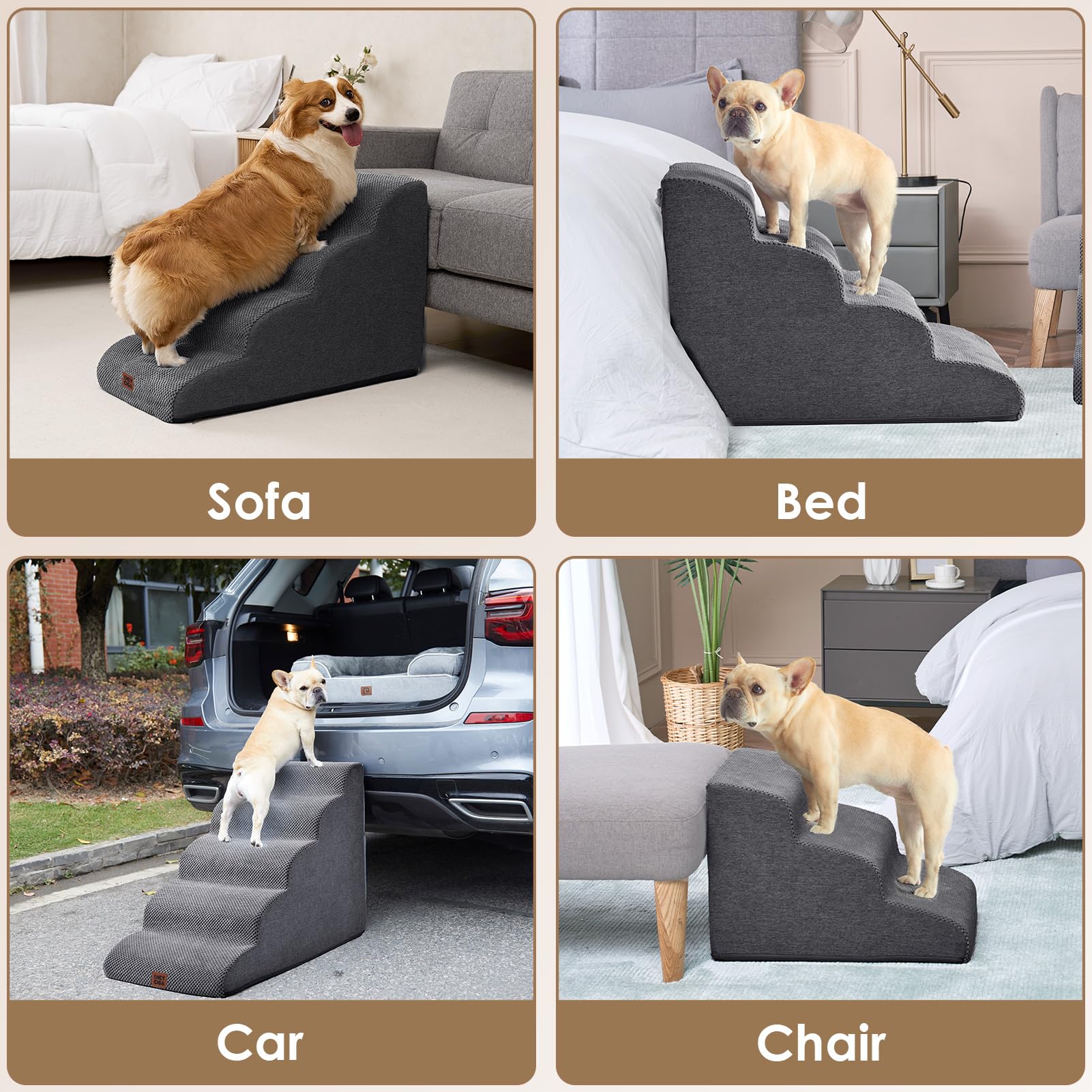 EHEYCIGA curved dog stairs foam expansion after unpacking ensures sturdy setup.