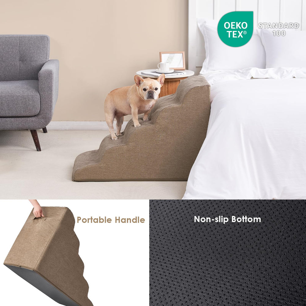 EHEYCYCIGA Curved Dog Stairs foam-expanded shows foam fully expanding after unpacking for ready use.