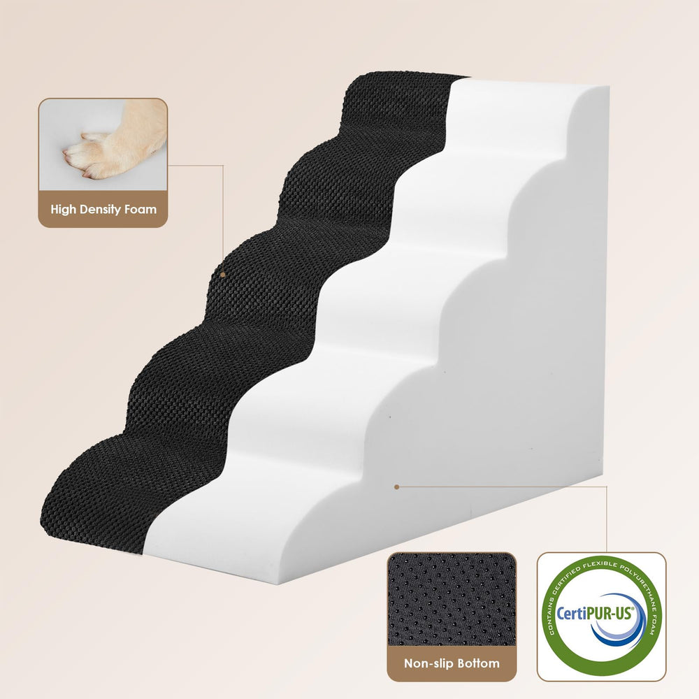 EHEYCIGA curved dog stairs foam-steps detail highlights supported ascent for small dogs.