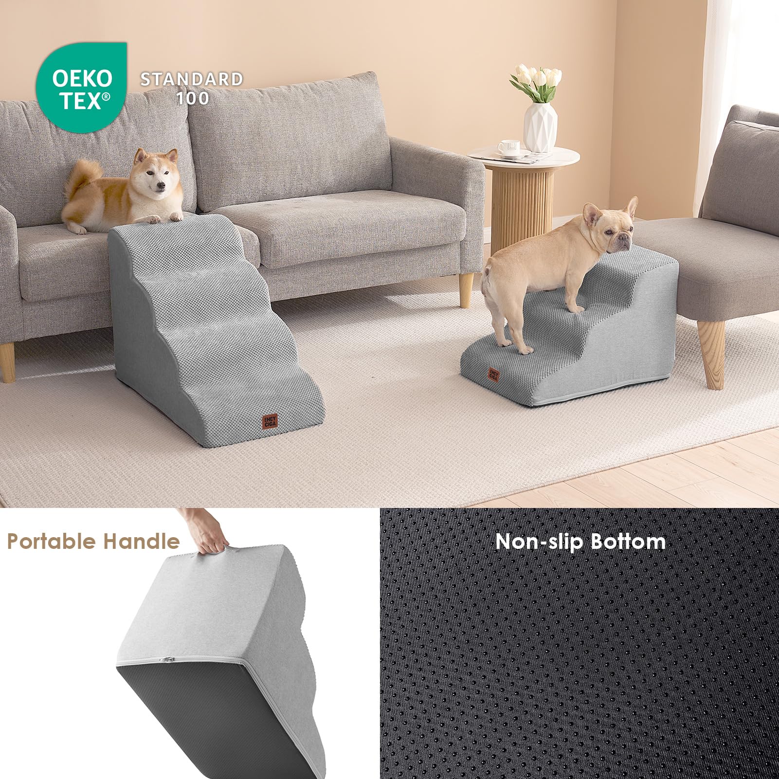 EHEYCIGA curved dog stairs light grey finish blends with decor