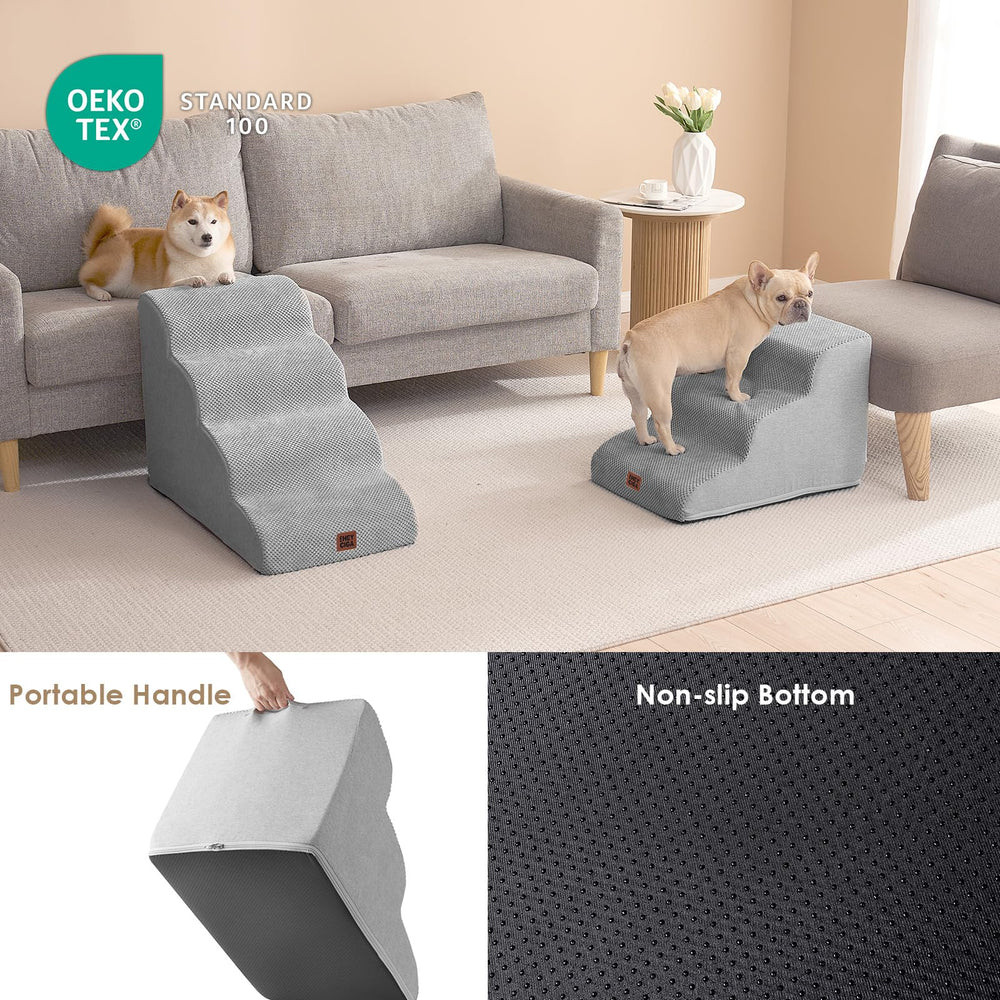 EHEYCIGA curved dog stairs light grey finish blends with decor