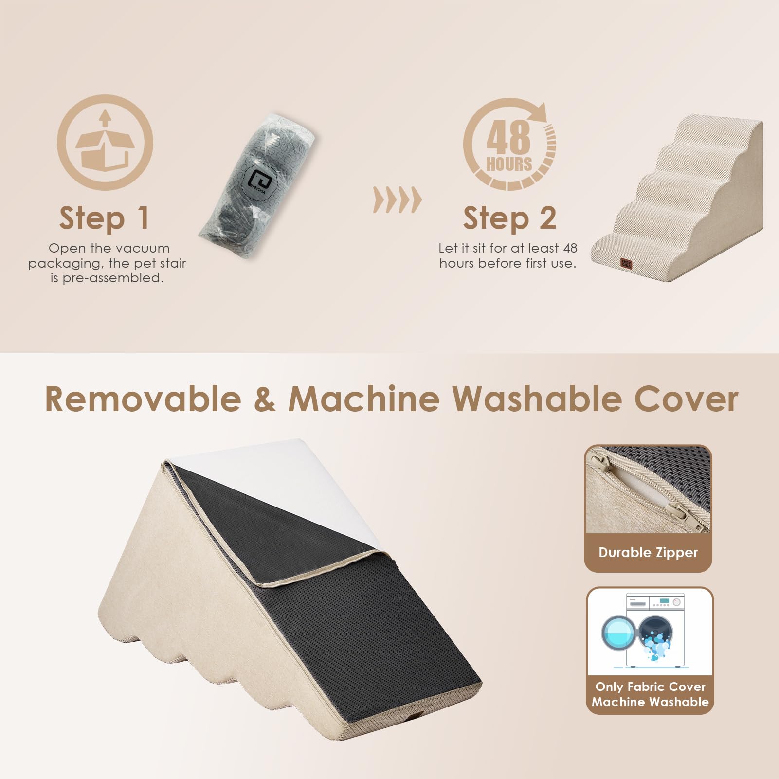 EHEYCIGA curved dog stairs low-angle slope protects joints during stepping.