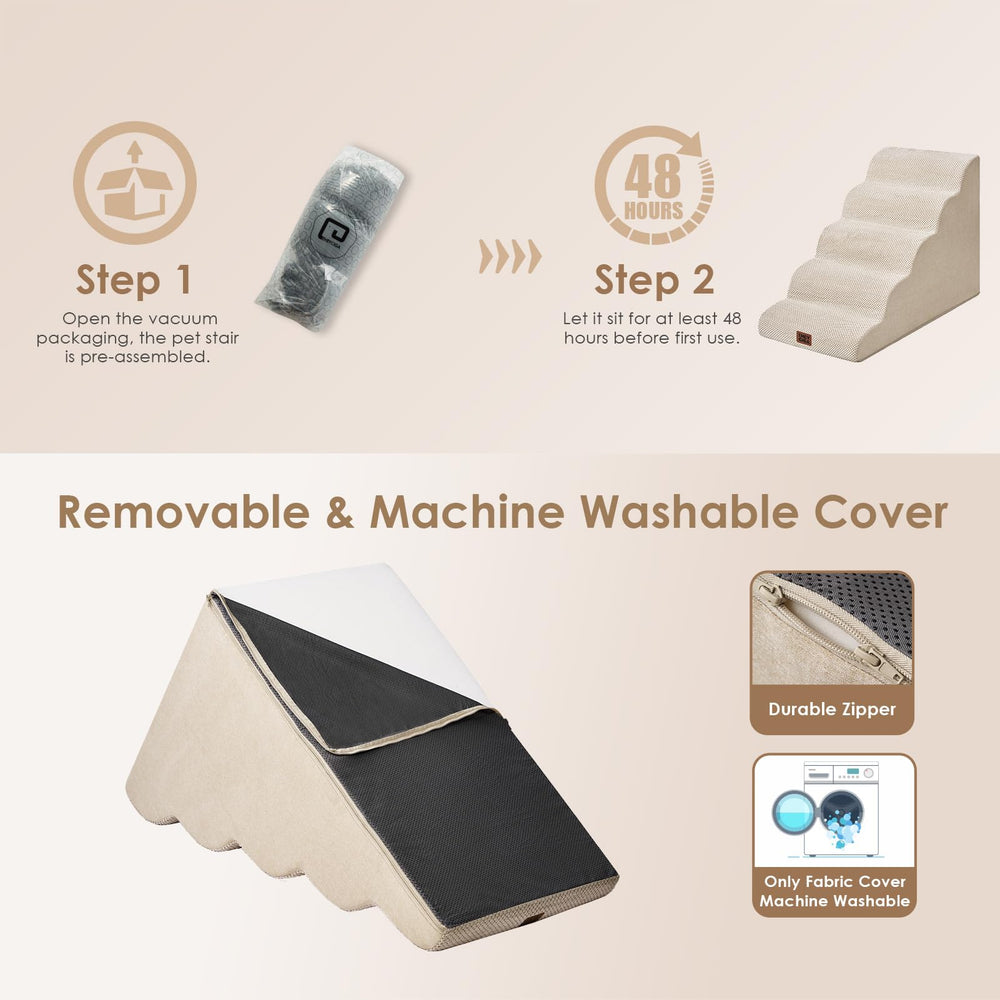 EHEYCIGA curved dog stairs low-angle slope protects joints during stepping.