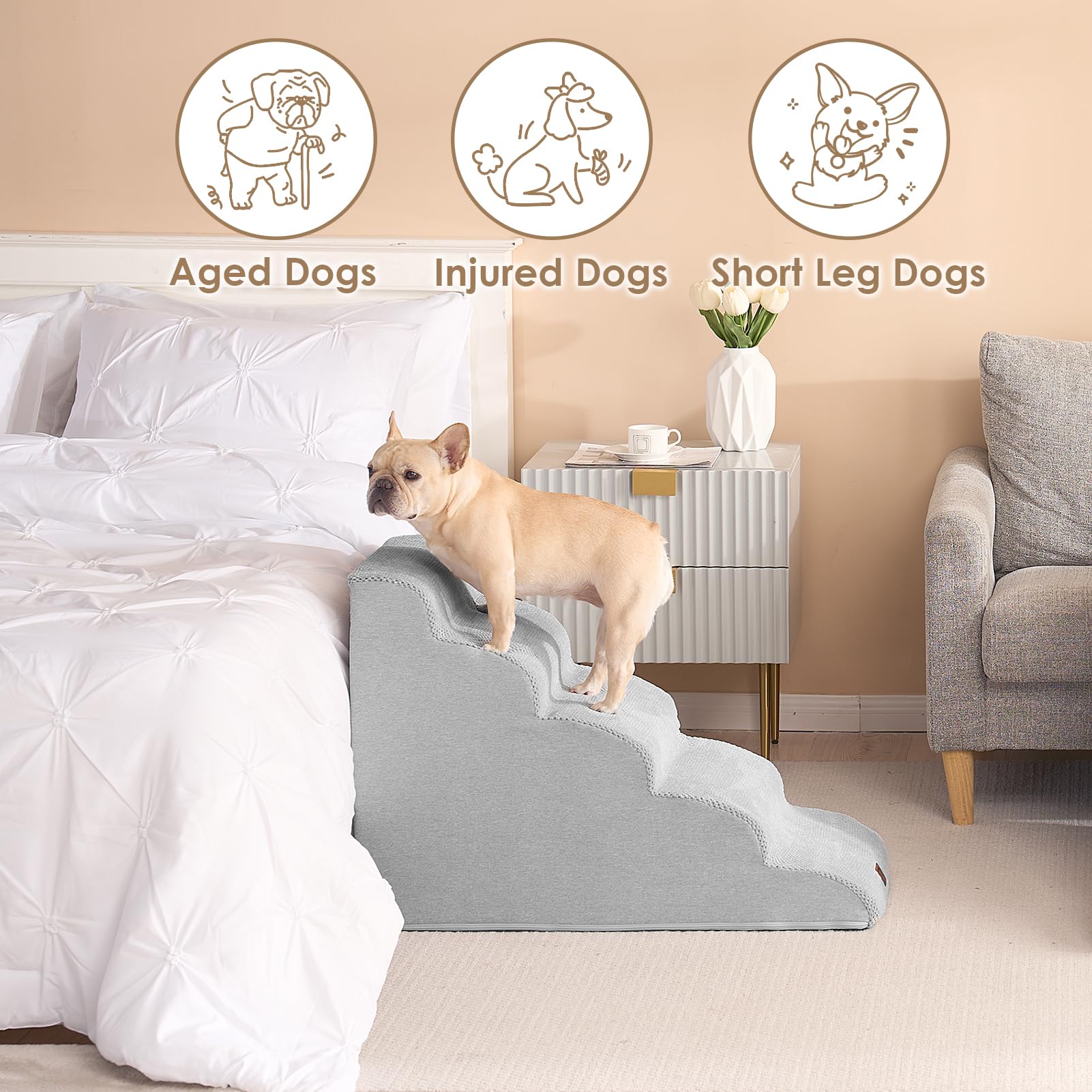 EHEYCIGA curved dog stairs low-angle design promotes joint-friendly climbs.