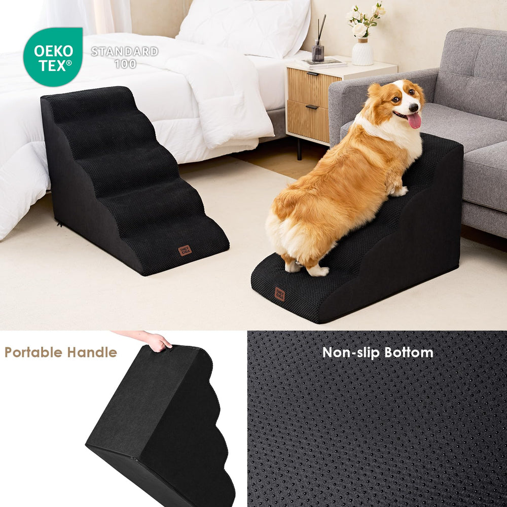 EHEYCIGA curved dog stairs lower-profile design fits compact indoor spaces.