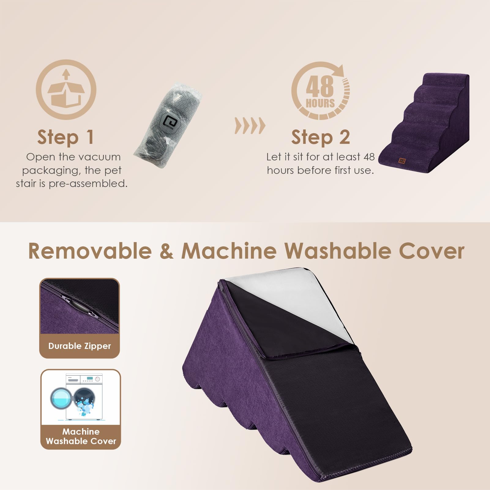 EHEYCIGA curved dog stairs machine-washable cover keeps stairs hygienic