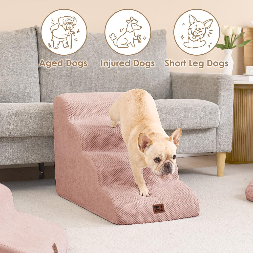 EHEYCIGA curved dog stairs non-slip base closeup, dusty pink for stability.