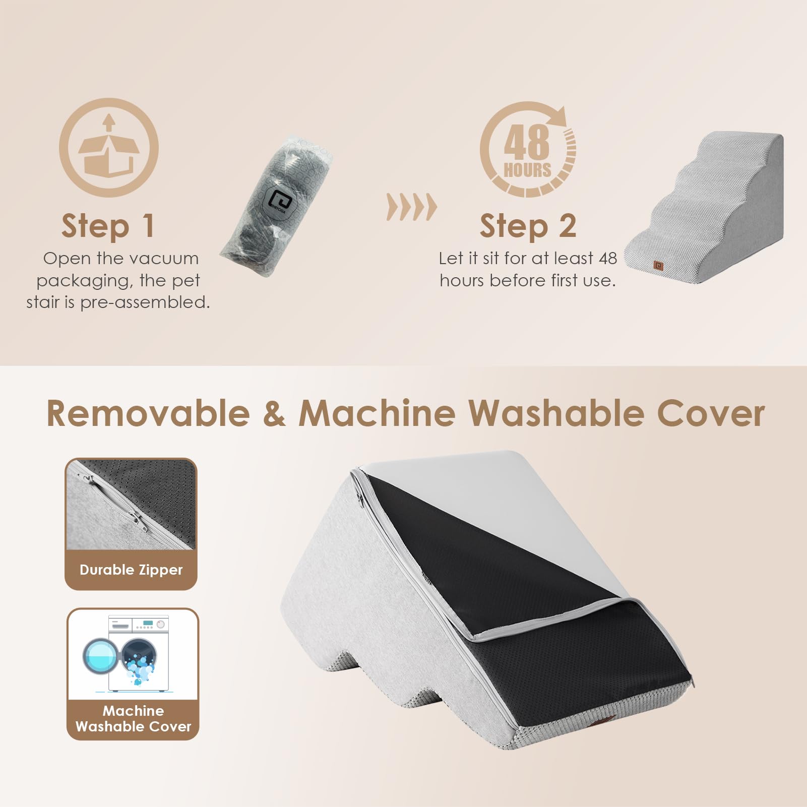 EHEYCIGA Curved Dog Stairs non-slip-base reduces slipping on smooth floors.
