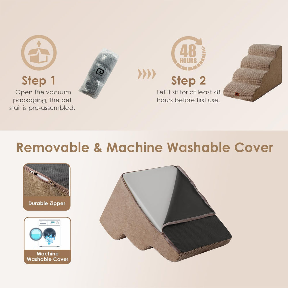 EHEYCIGA curved dog stairs non-slip base on hardwood floor.