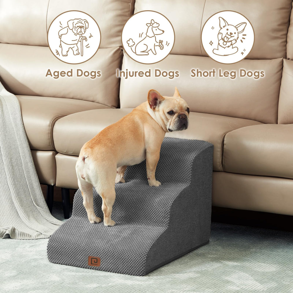 EHEYCIGA curved dog stairs non-slip base offers stable traction on hard floors.