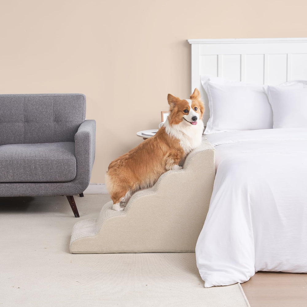 EHEYCIGA curved dog stairs non-slip base keeps stairs stable on floors.