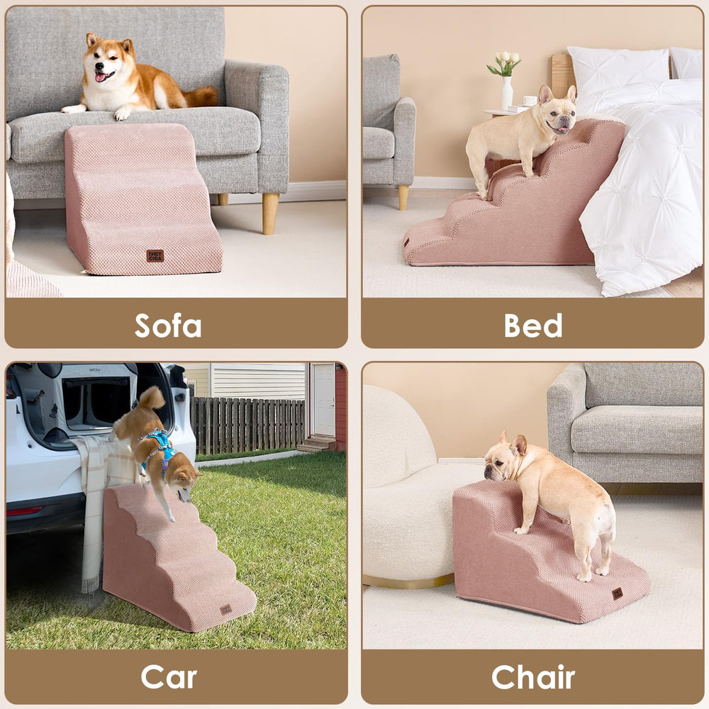 EHEYCIGA curved dog stairs pink bottom non-slip base.