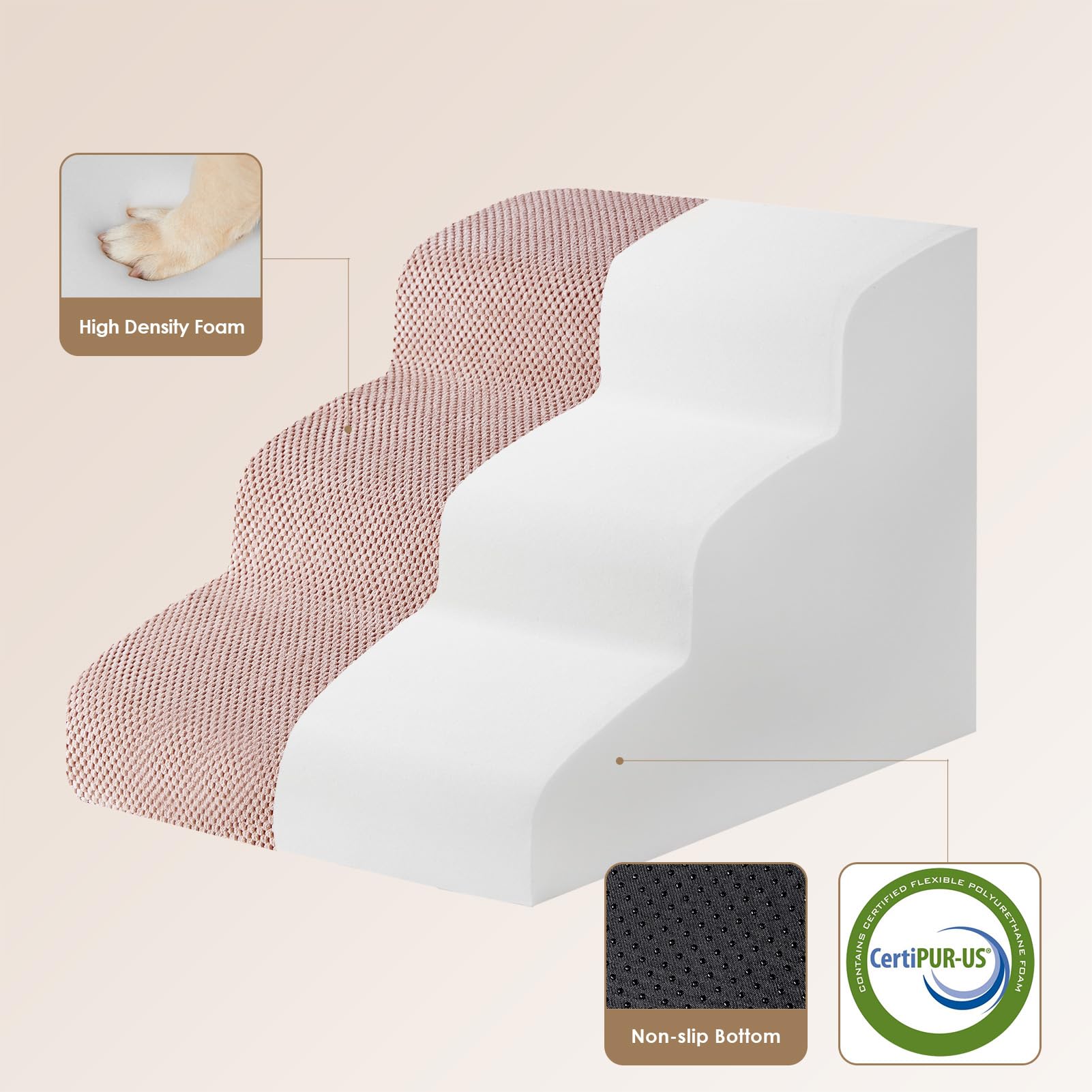 EHEYCIGA curved dog stairs pink side view—low-profile design for space-saving setup.