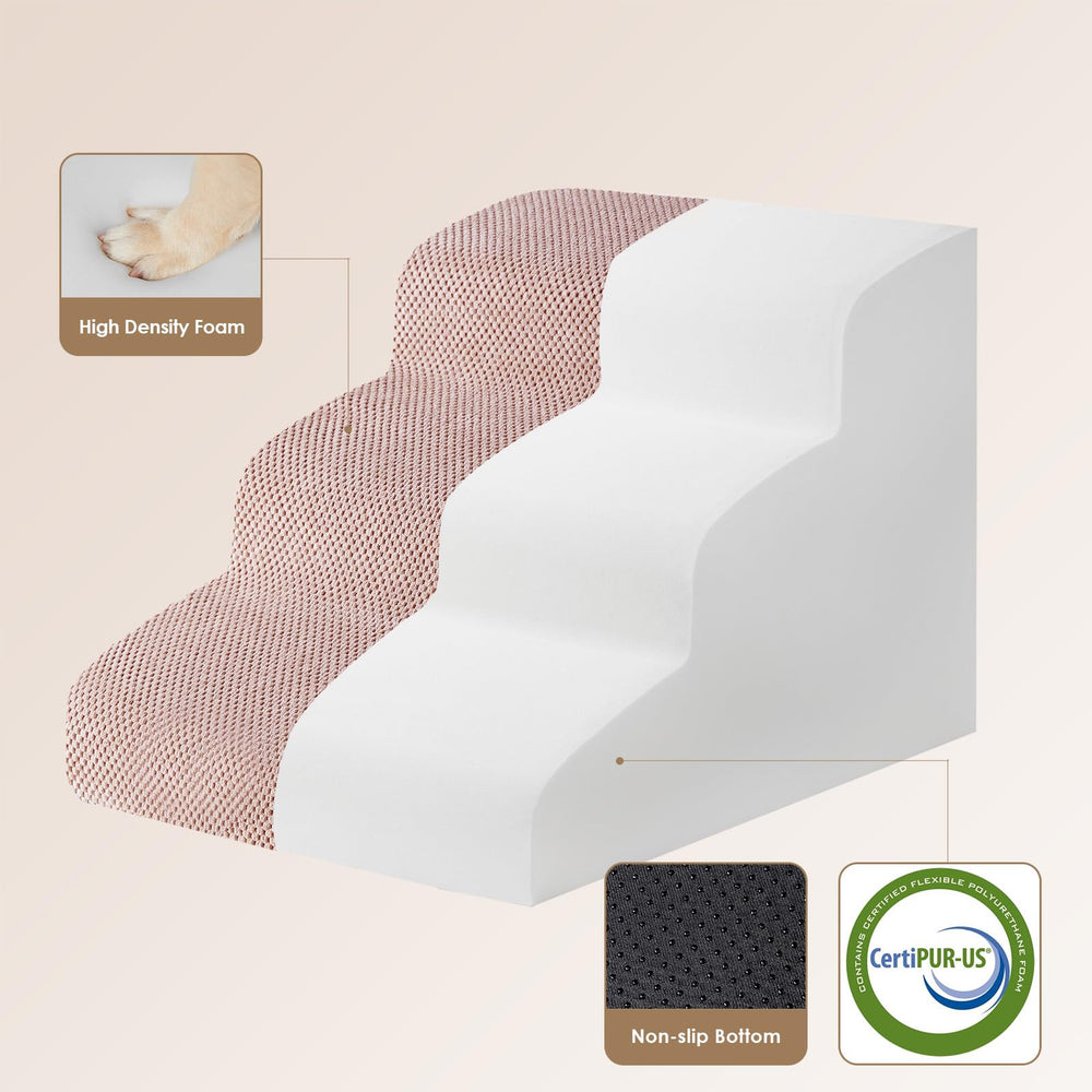 EHEYCIGA curved dog stairs pink side view—low-profile design for space-saving setup.