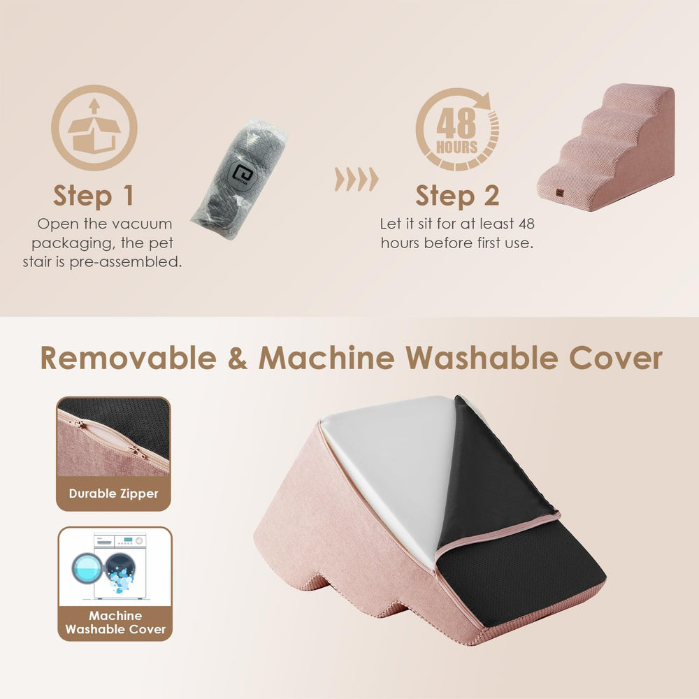EHEYCIGA curved dog stairs removable-cover washability, dusty pink convenience.