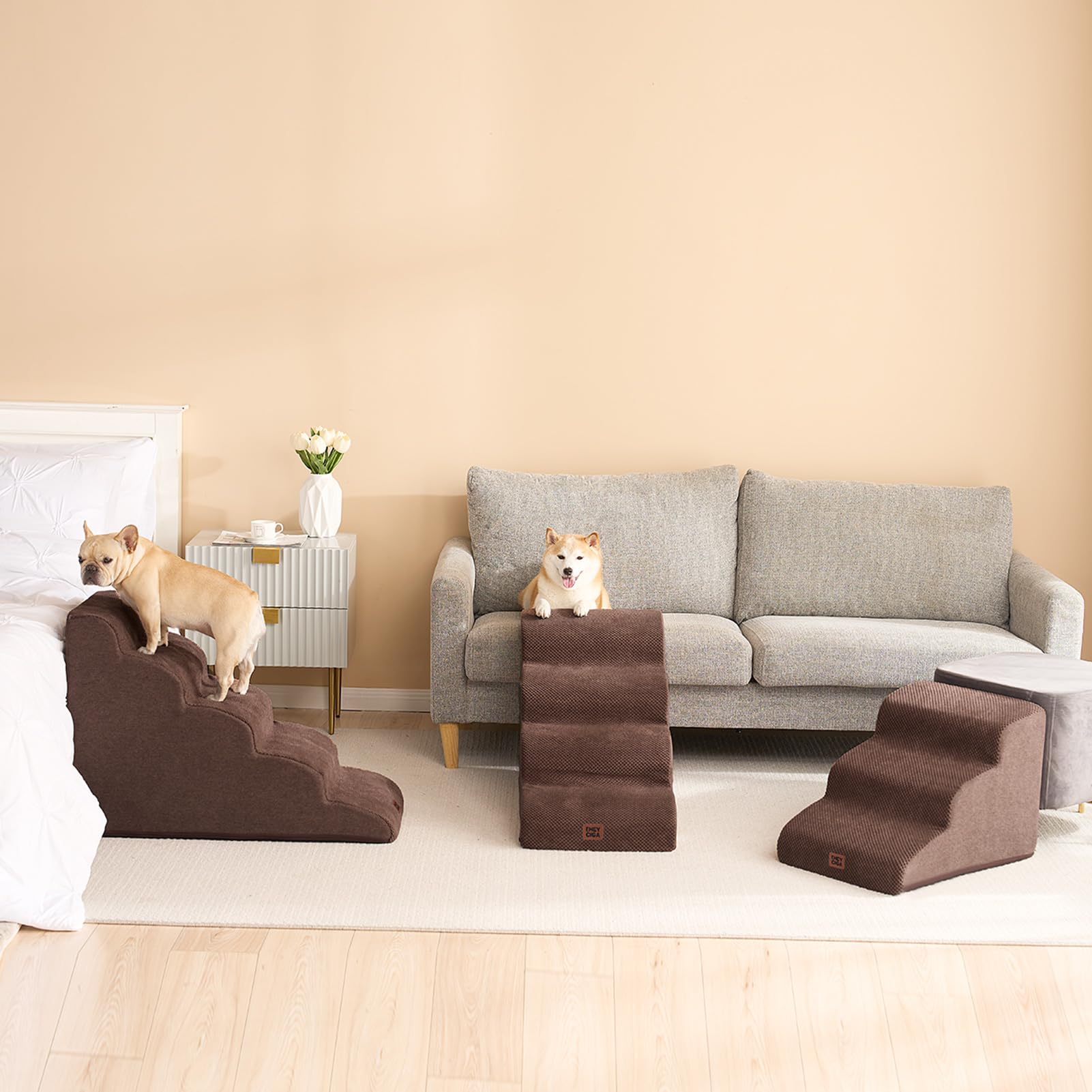 EHEYCIGA curved dog stairs removable cover is easy to machine wash.