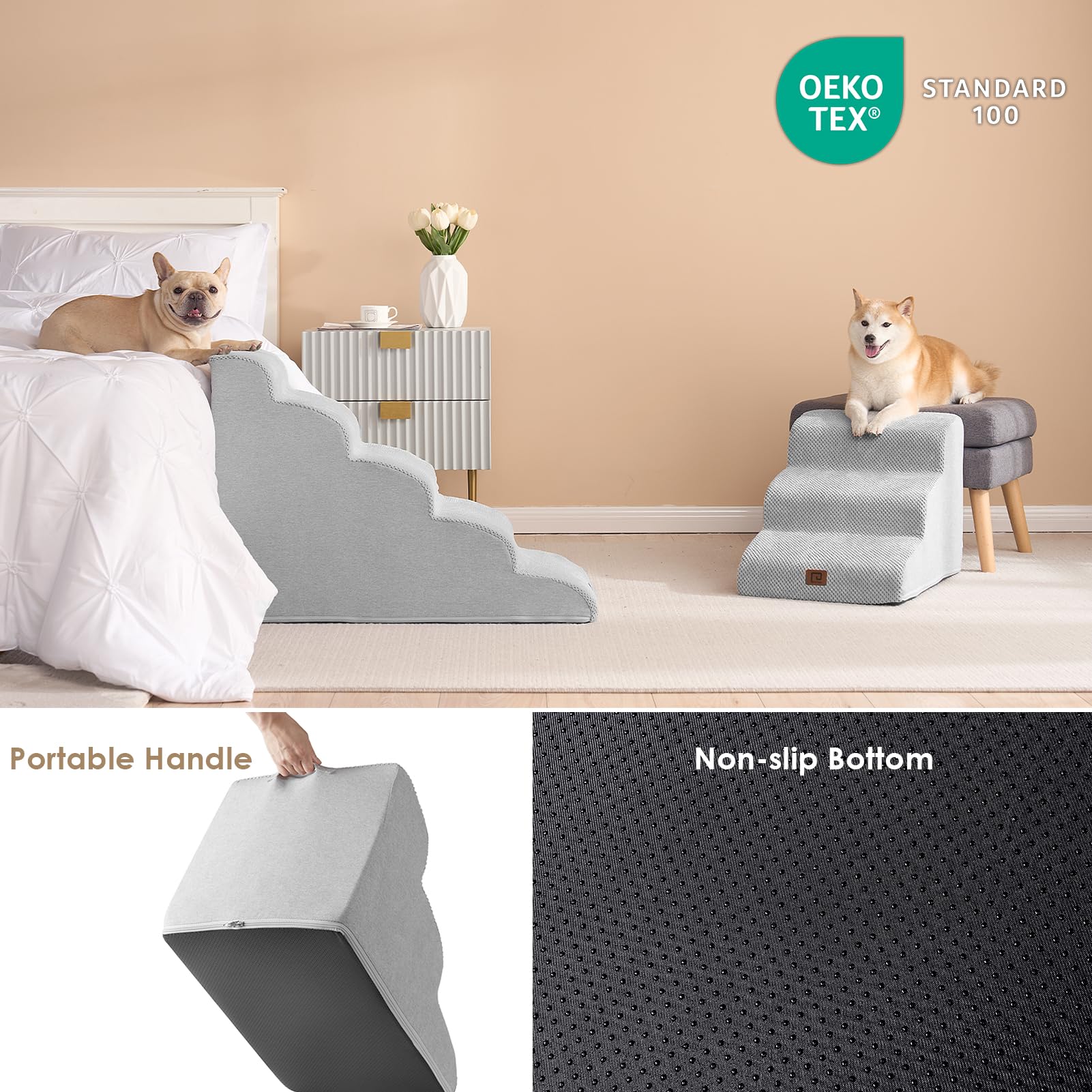 EHEYCIGA curved dog stairs removable cover makes washing quick and simple.