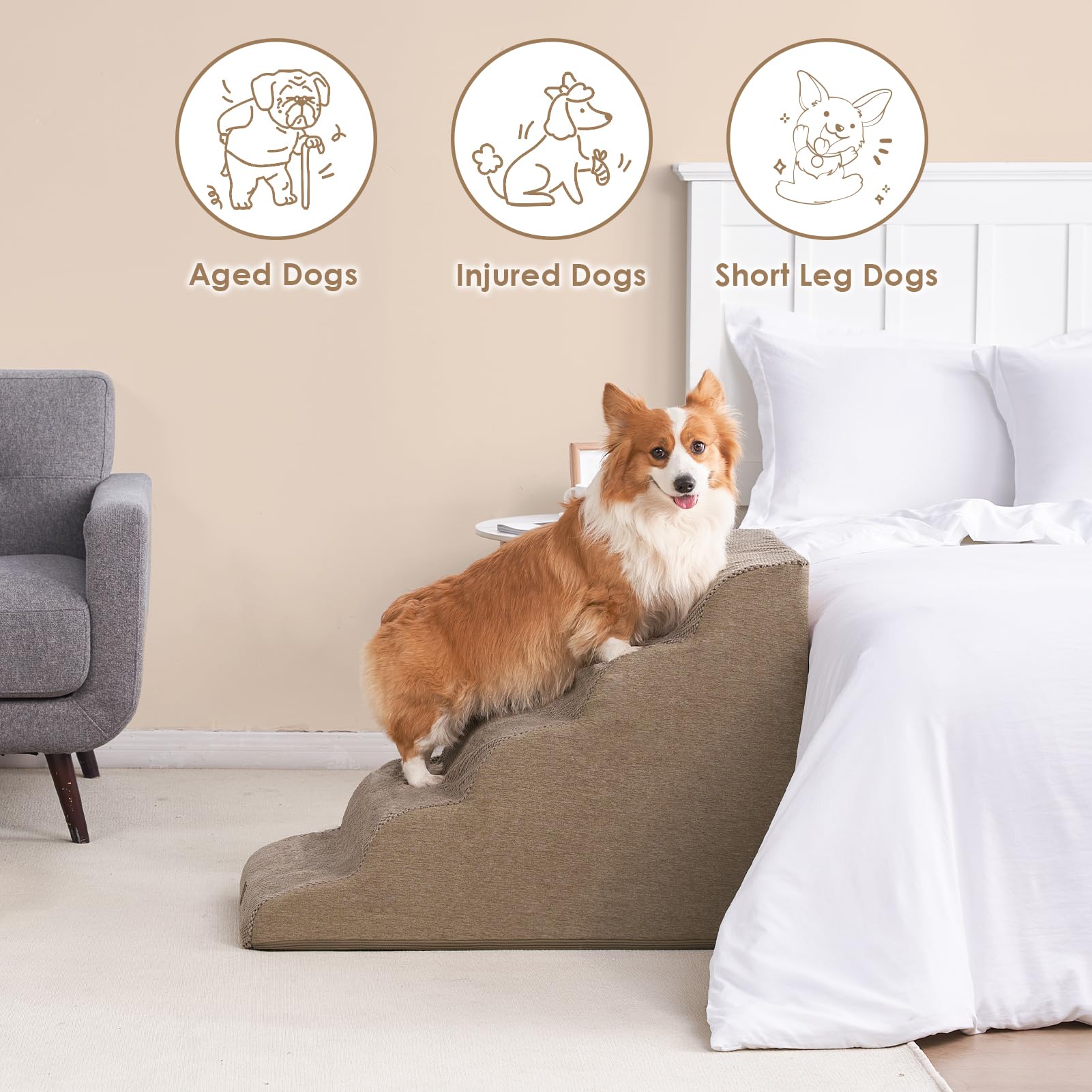 EHEYCIGA Curved Dog Stairs removable cover highlights easy cleaning and quick refresh for busy homes.