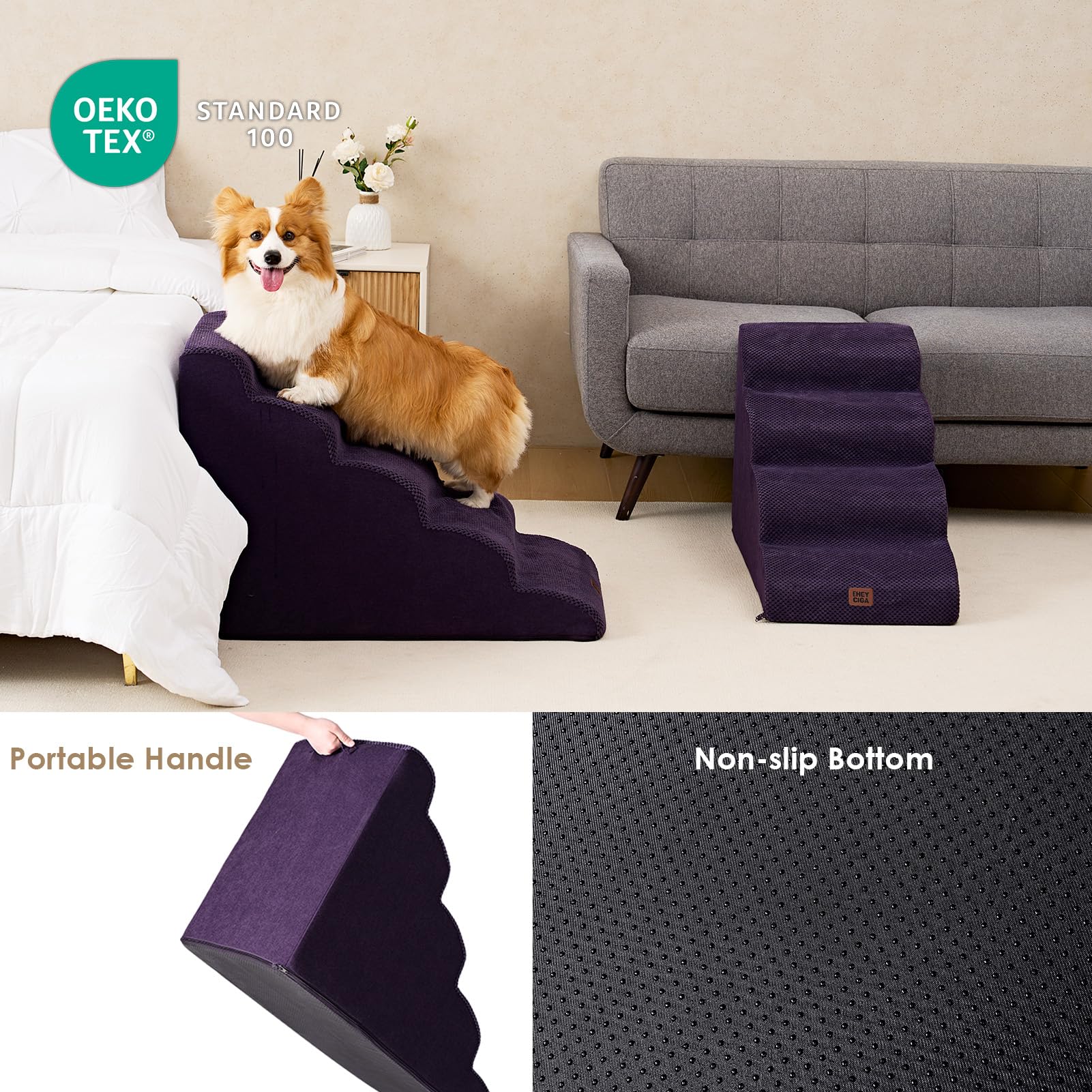 EHEYCIGA curved dog stairs removable washable cover for easy cleaning