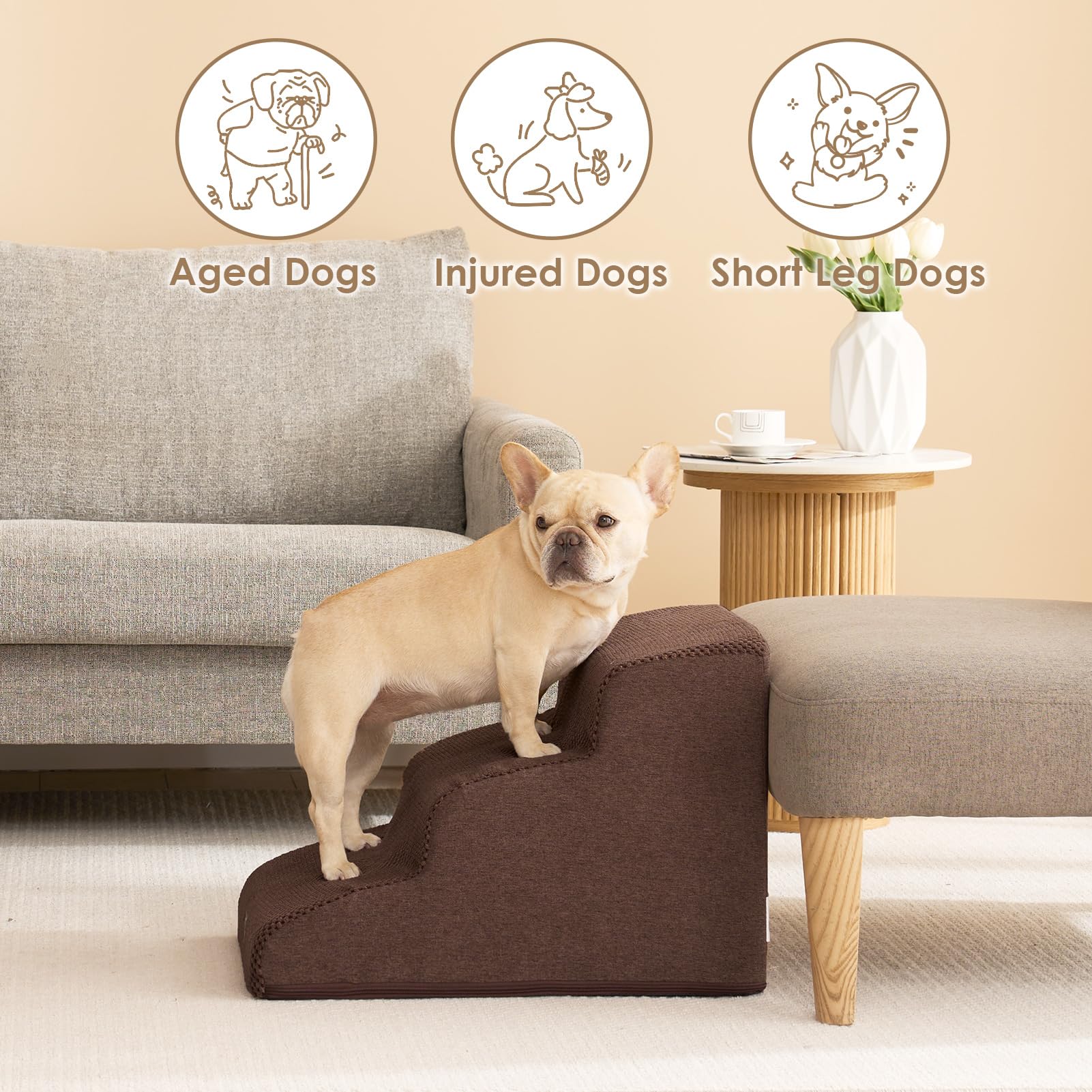 EHEYCIGA curved dog stairs removable cover for easy machine washing