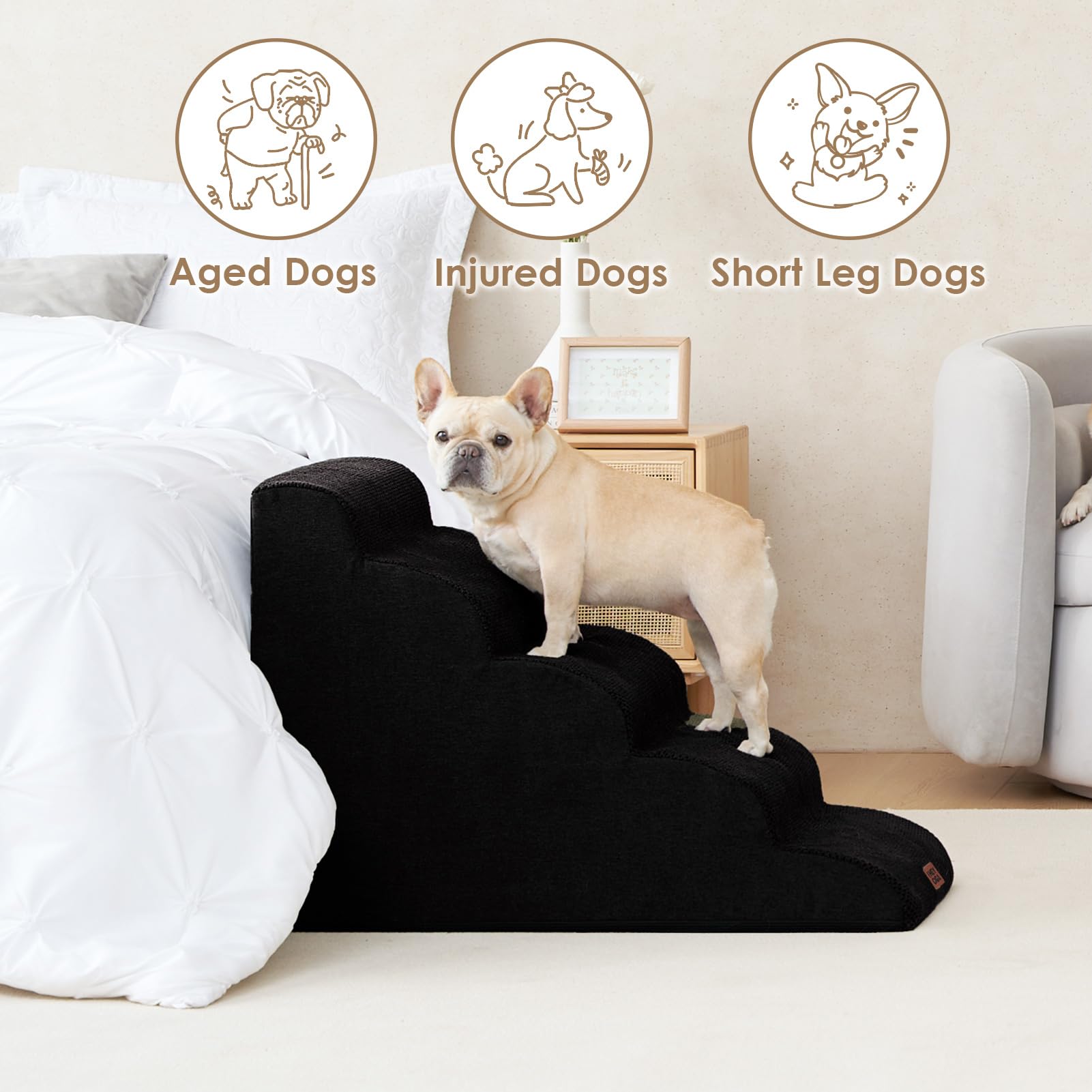 EHEYCIGA curved dog stairs removable-cover details easy cleaning on busy days.