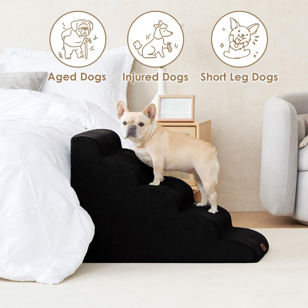 EHEYCIGA curved dog stairs removable-cover details easy cleaning on busy days.