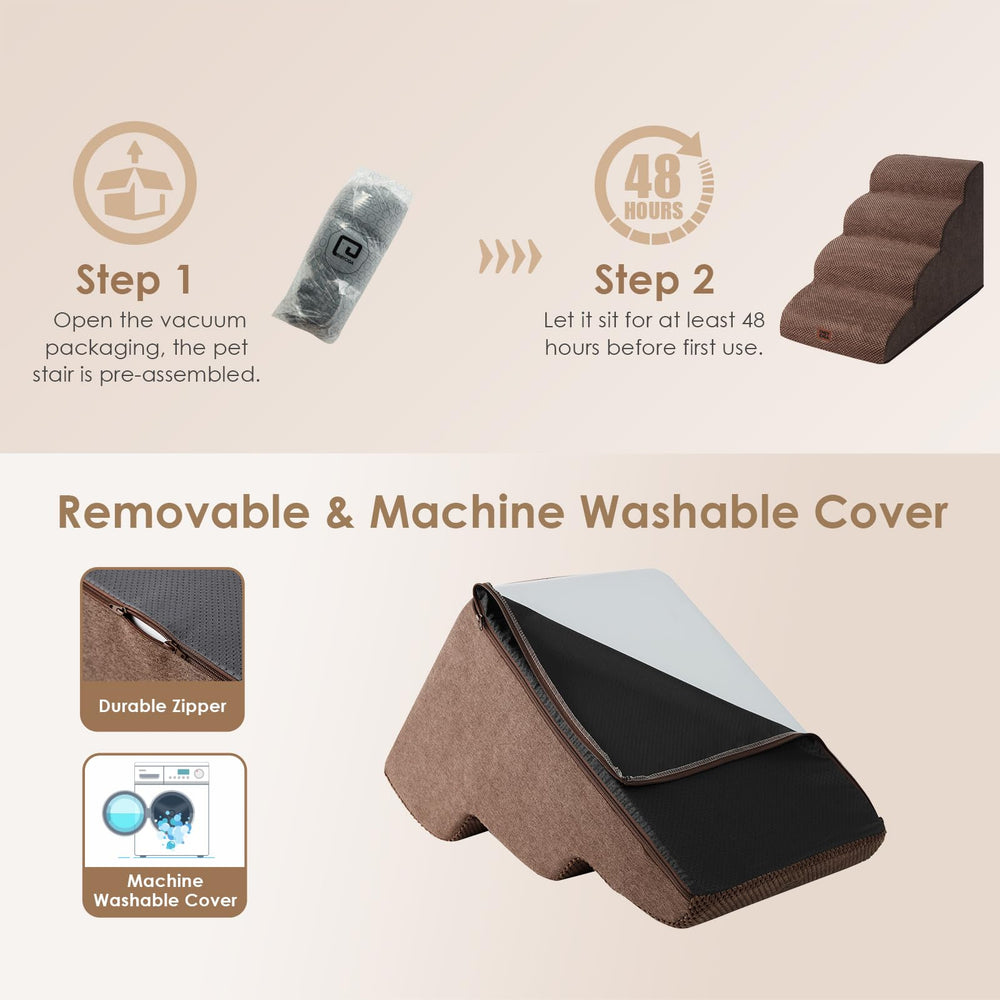 EHEYCIGA curved dog stairs removable cover cleans easily for tidy homes