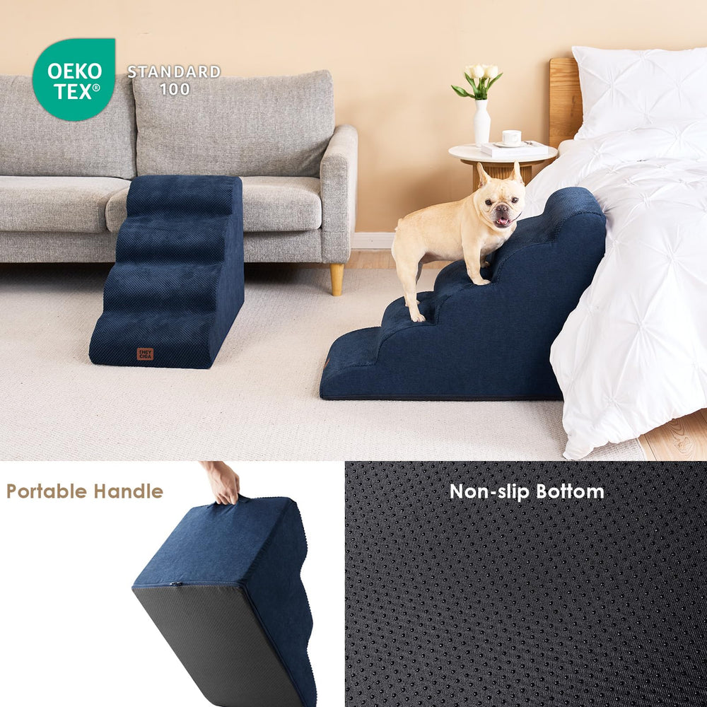 EHEYCIGA curved dog stairs removable washable cover for quick cleaning.