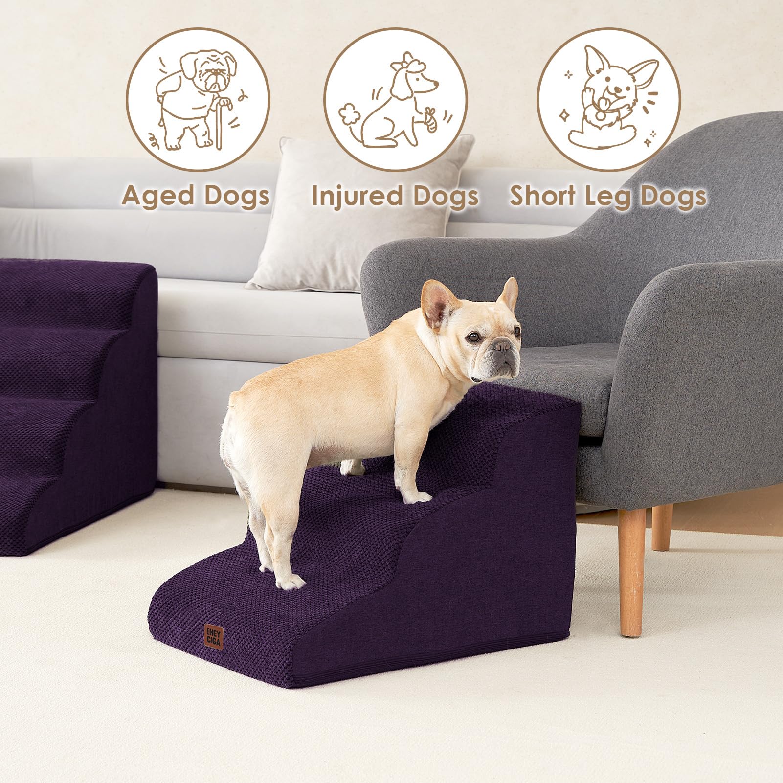 EHEYCIGA curved dog stairs removable-washable-cover makes cleaning quick and easy.