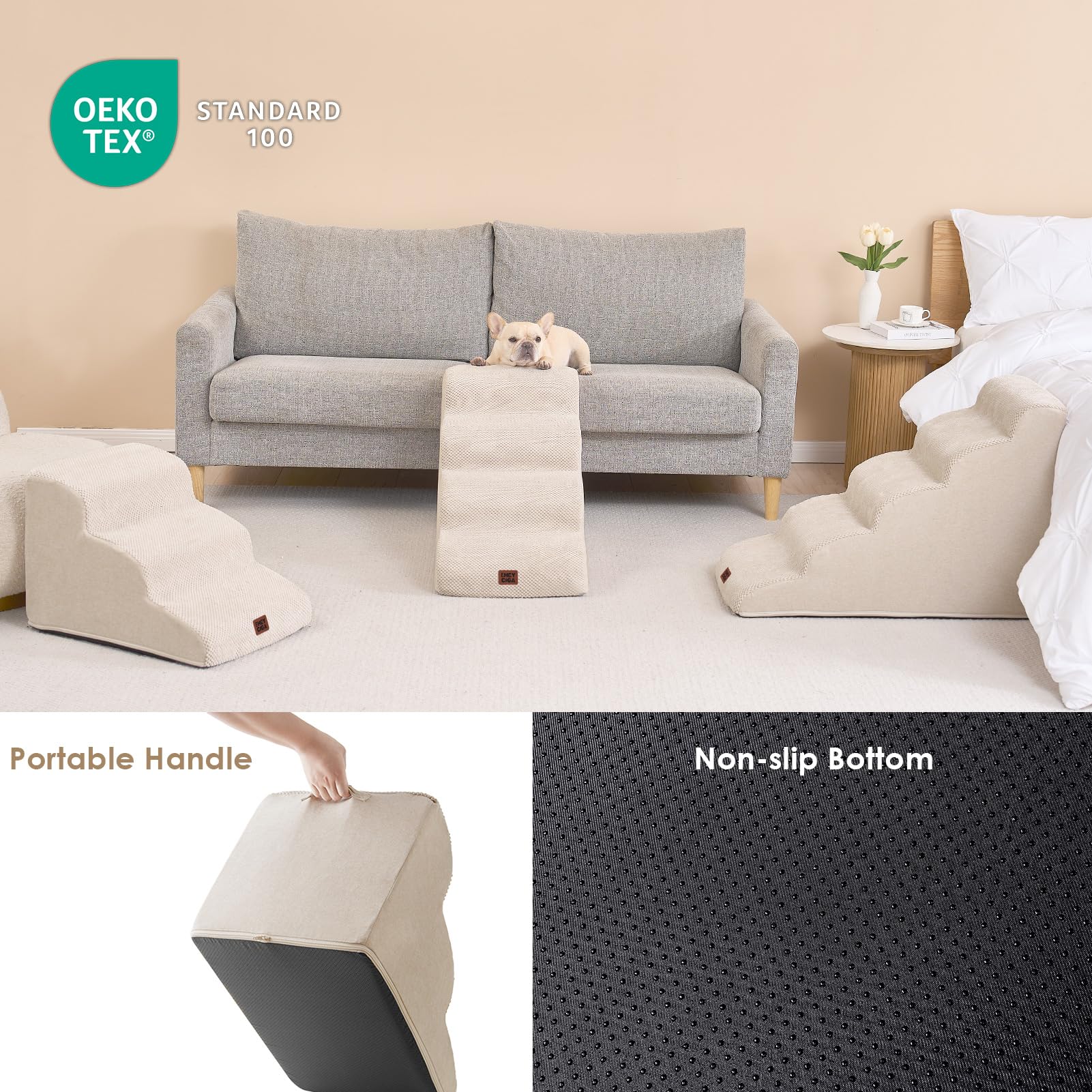 EHEYCIGA curved dog stairs compact packaging and simple setup for fast use.