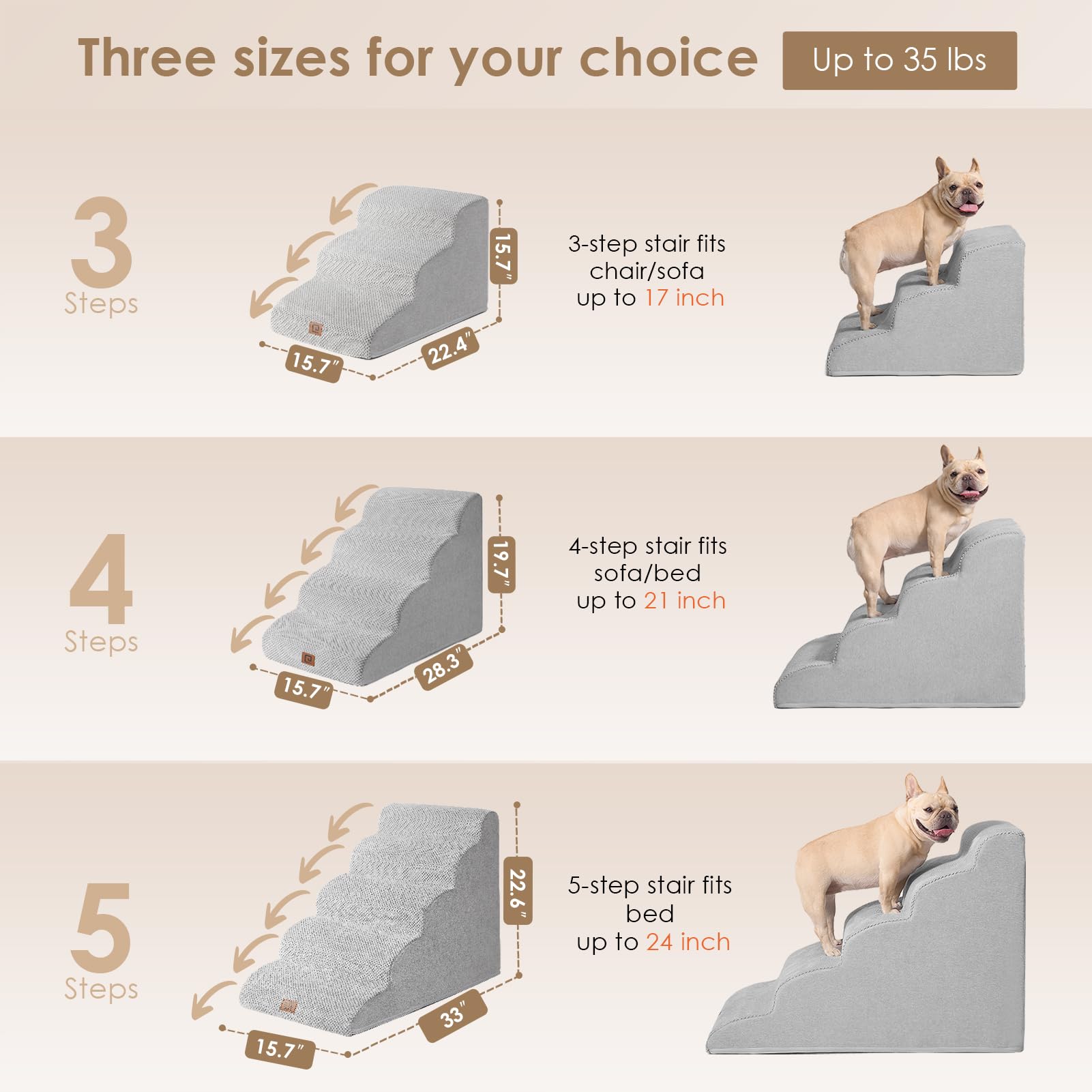 EHEYCIGA curved dog stairs side view shows five-step design for easy bed access.