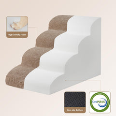 EHEYCIGA curved dog stairs side view demonstrates low-angle slope protecting joints.