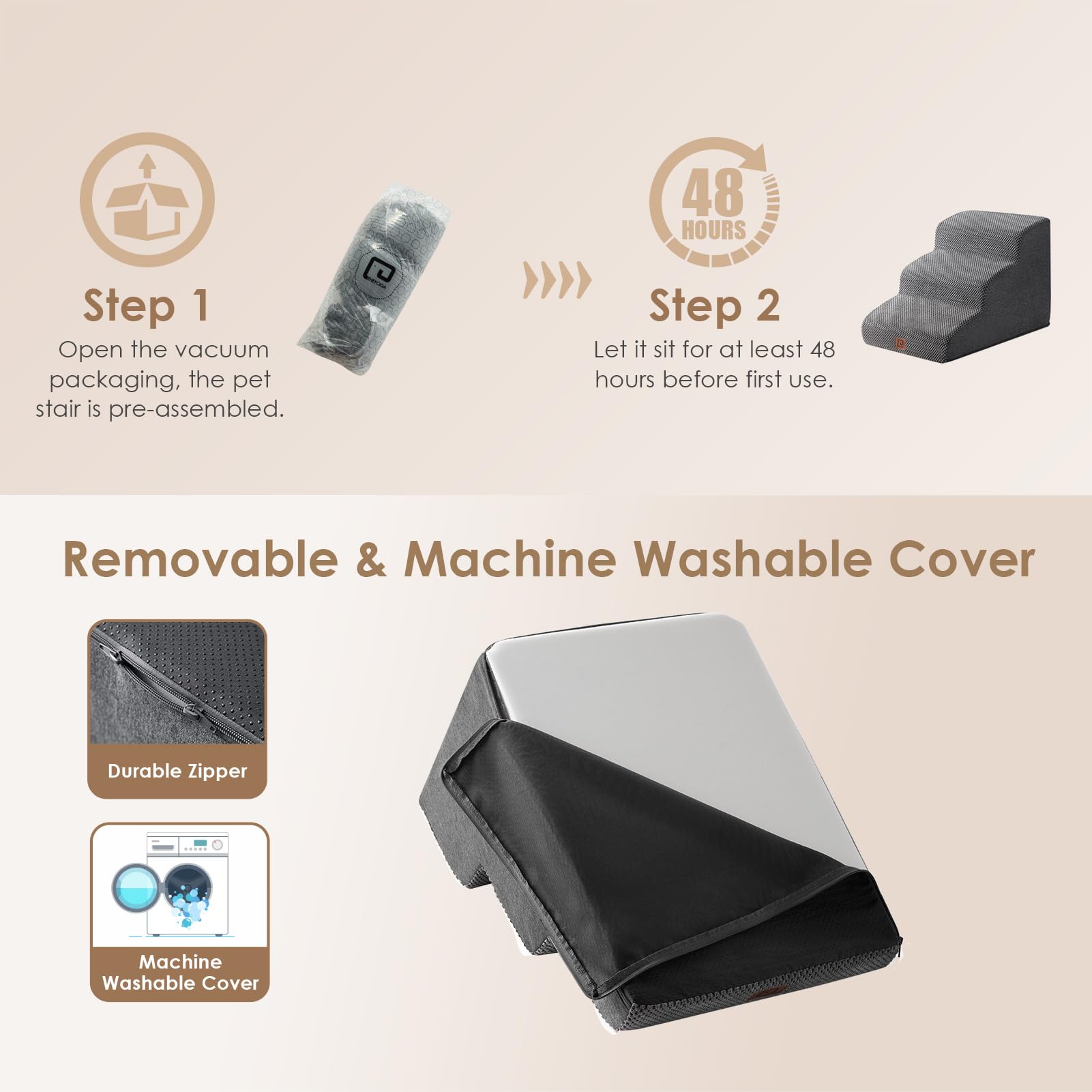 EHEYCIGA curved dog stairs soft foam detail shows cushioning for pets.