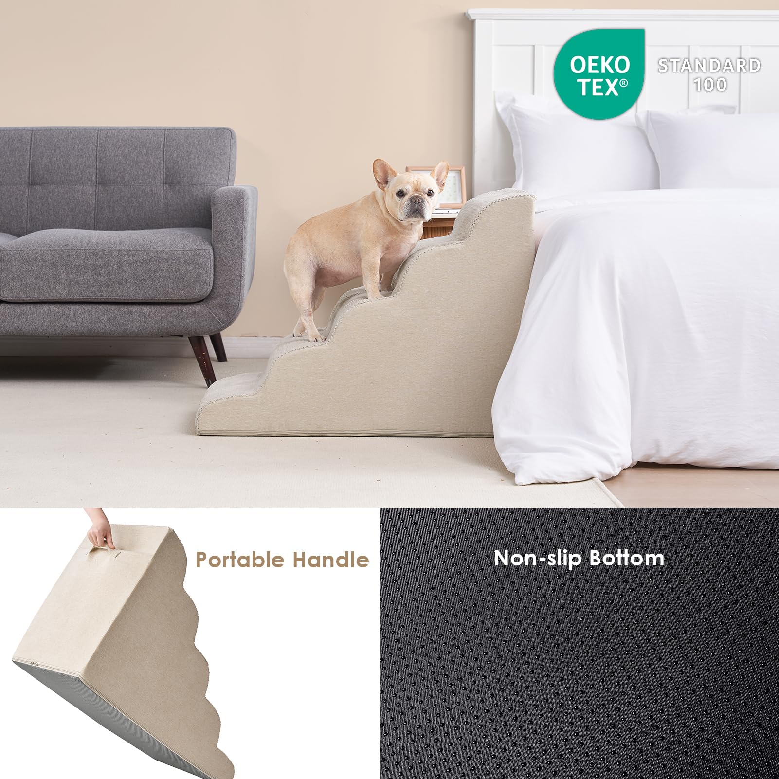 EHEYCIGA curved dog stairs machine-washable cover for simple cleanup.