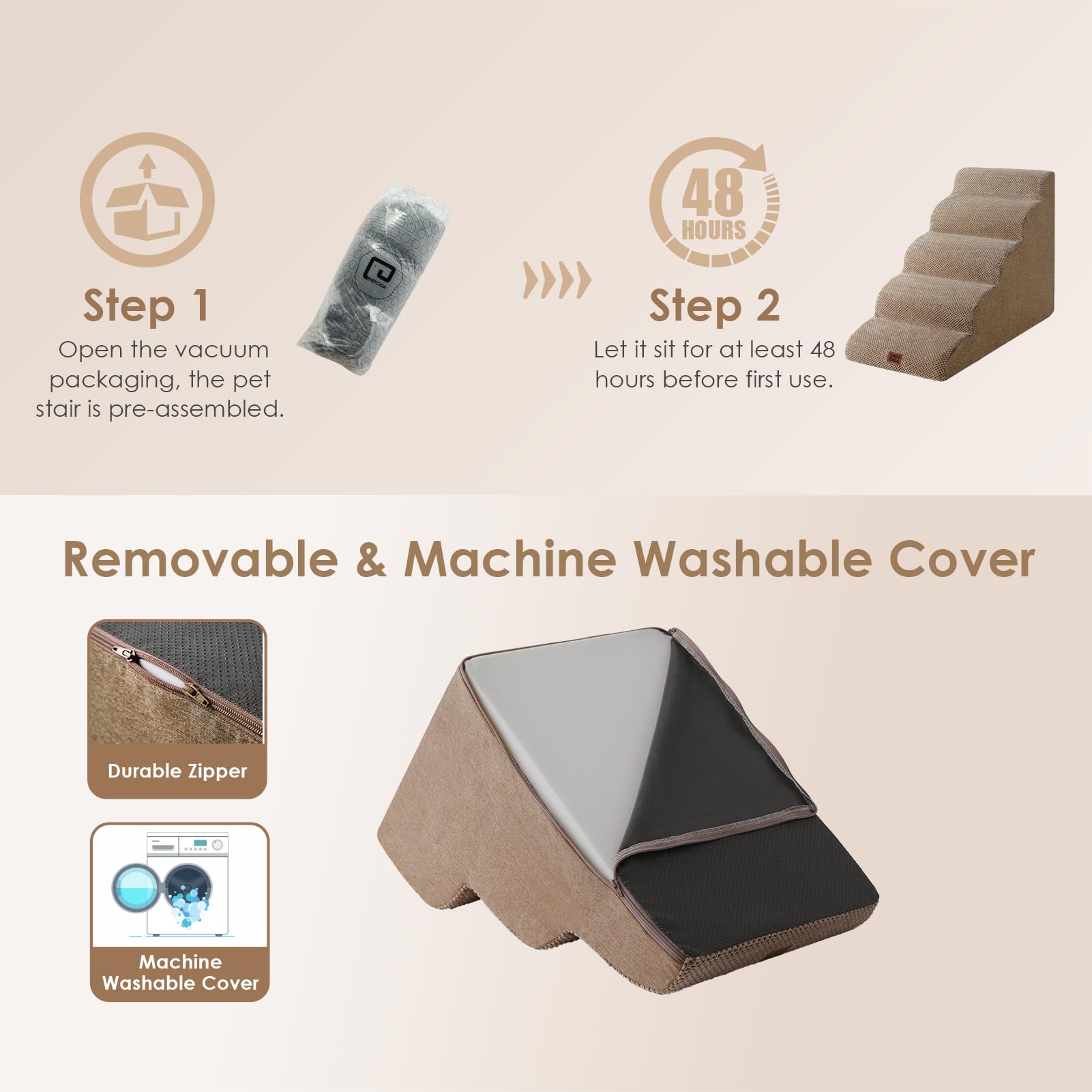 EHEYCIGA curved dog stairs washable-cover for easy maintenance