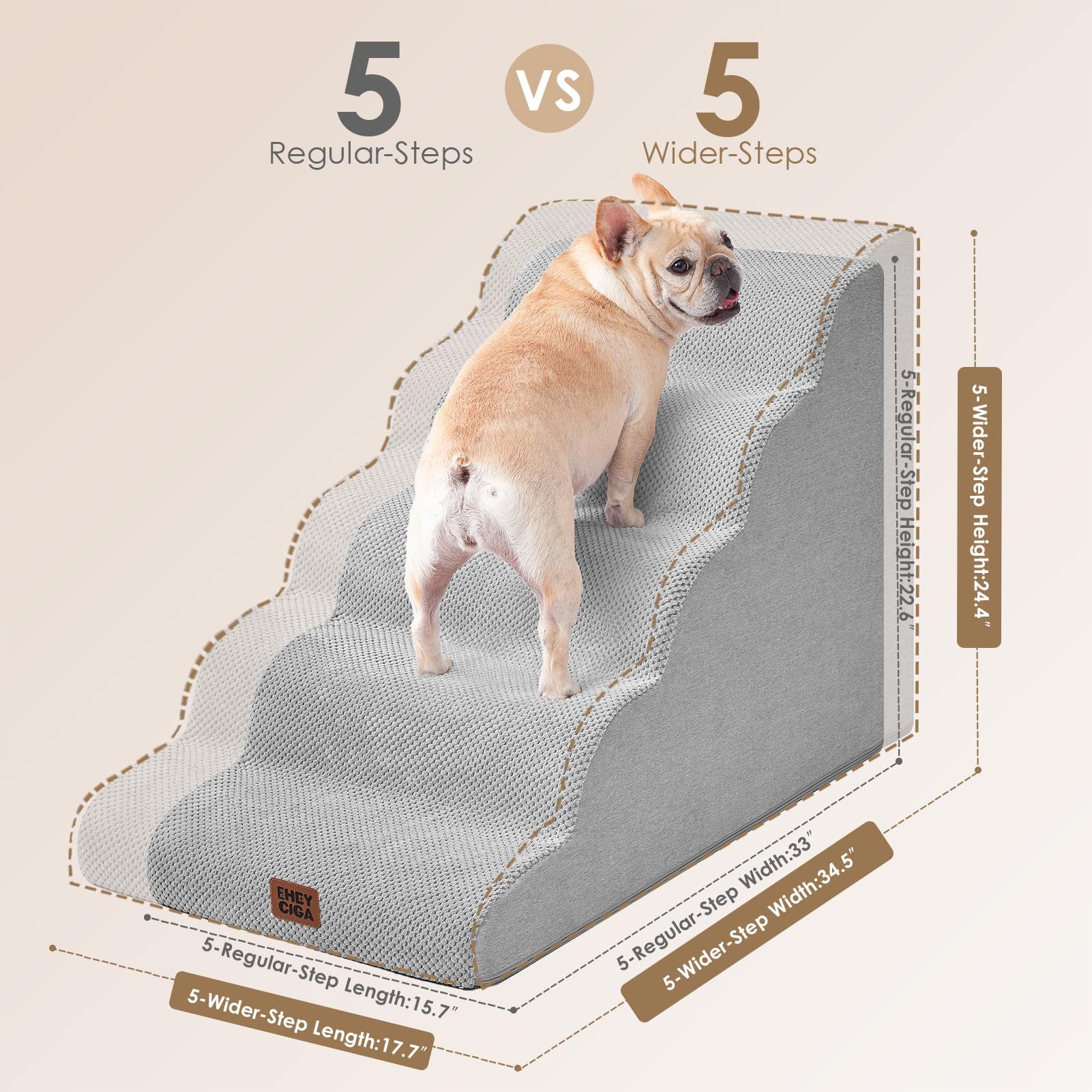 EHEYCIGA extra-wide steps support larger pets during bed climbs.