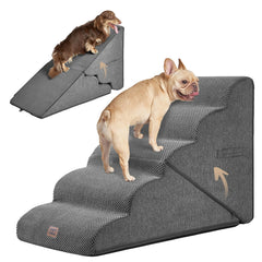 EHEYCIGA curved foldable dog stairs assembled for easy bed access and confident footing.