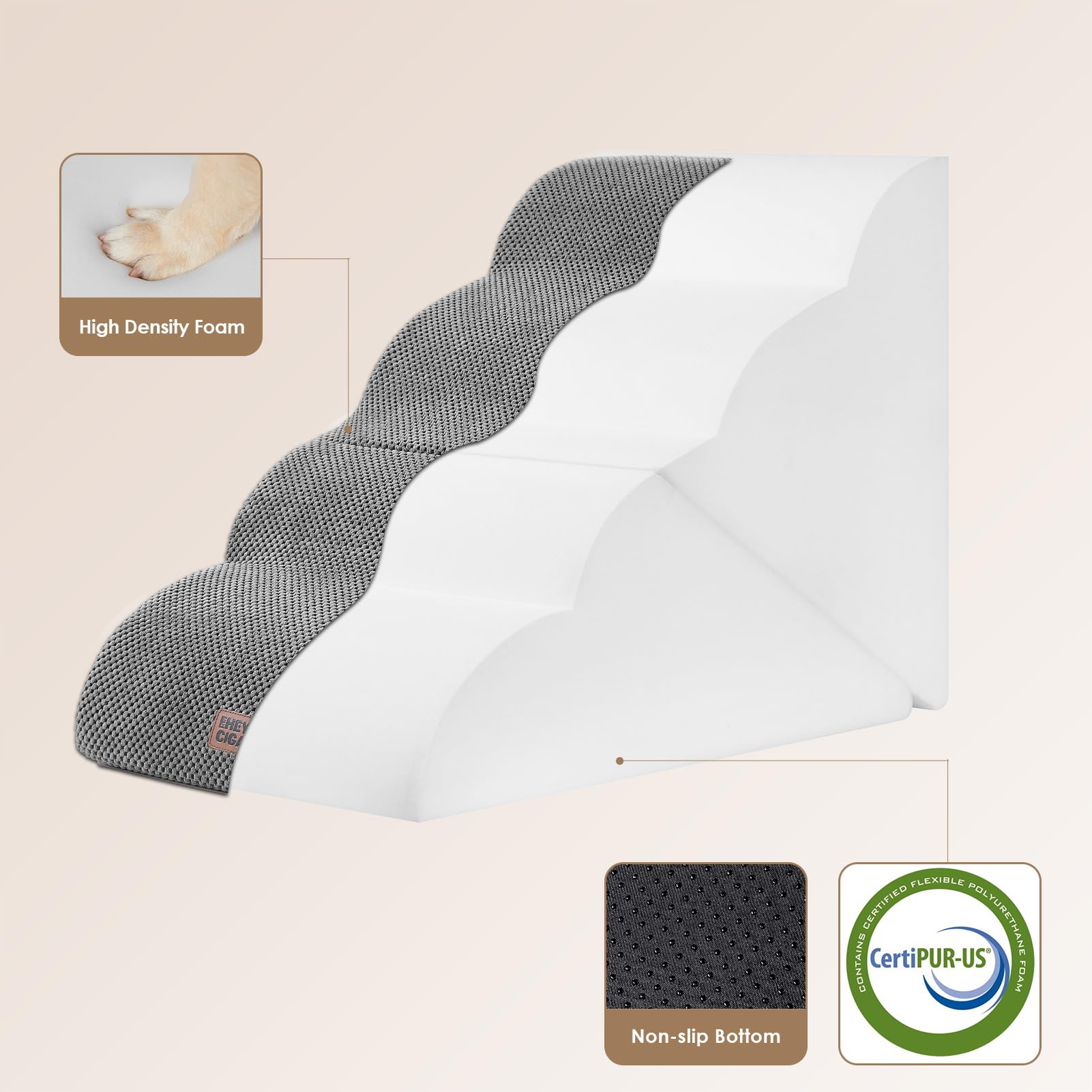 EHEYCIGA curved-foldable dog stairs density-foam offers sturdy support for steady climbs.