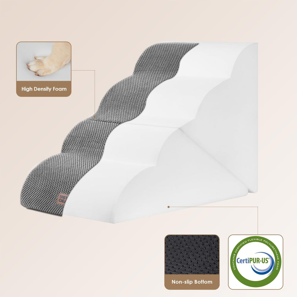EHEYCIGA curved-foldable dog stairs density-foam offers sturdy support for steady climbs.