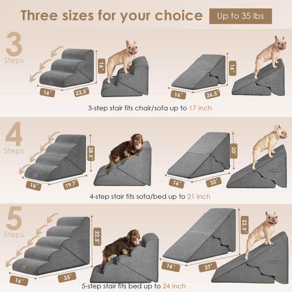 EHEYCIGA curved foldable dog stairs edge bed fit demonstrating gentle incline for joints.